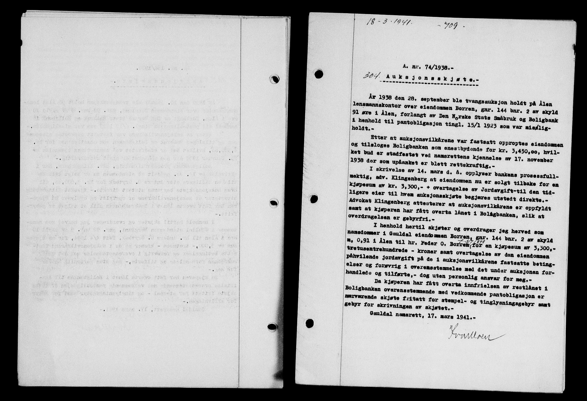 Gauldal sorenskriveri, SAT/A-0014/1/2/2C/L0052: Pantebok nr. 57, 1940-1941, Dagboknr: 304/1941