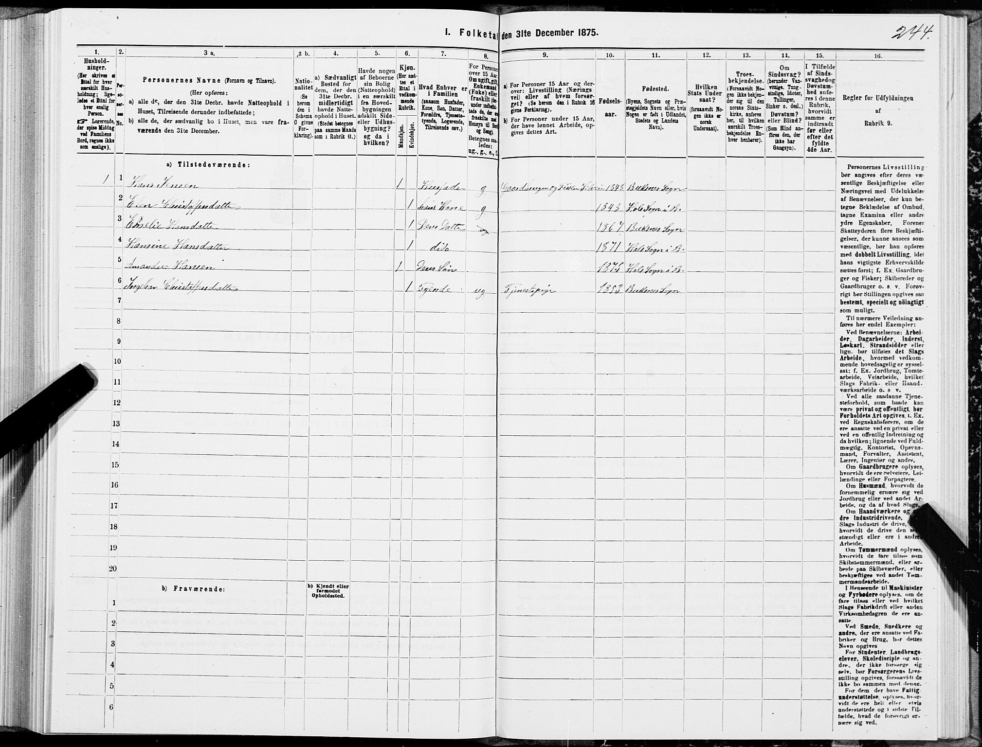 SAT, Folketelling 1875 for 1860P Buksnes prestegjeld, 1875, s. 2244