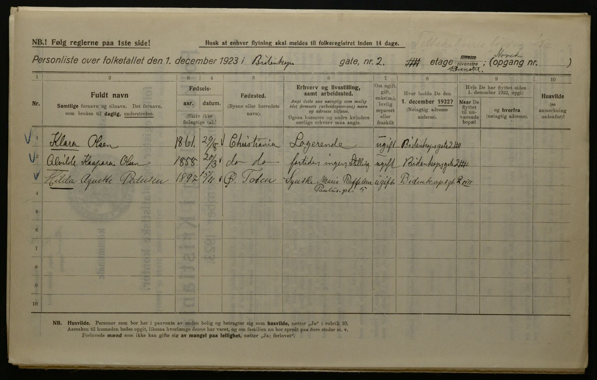 OBA, Kommunal folketelling 1.12.1923 for Kristiania, 1923, s. 5762