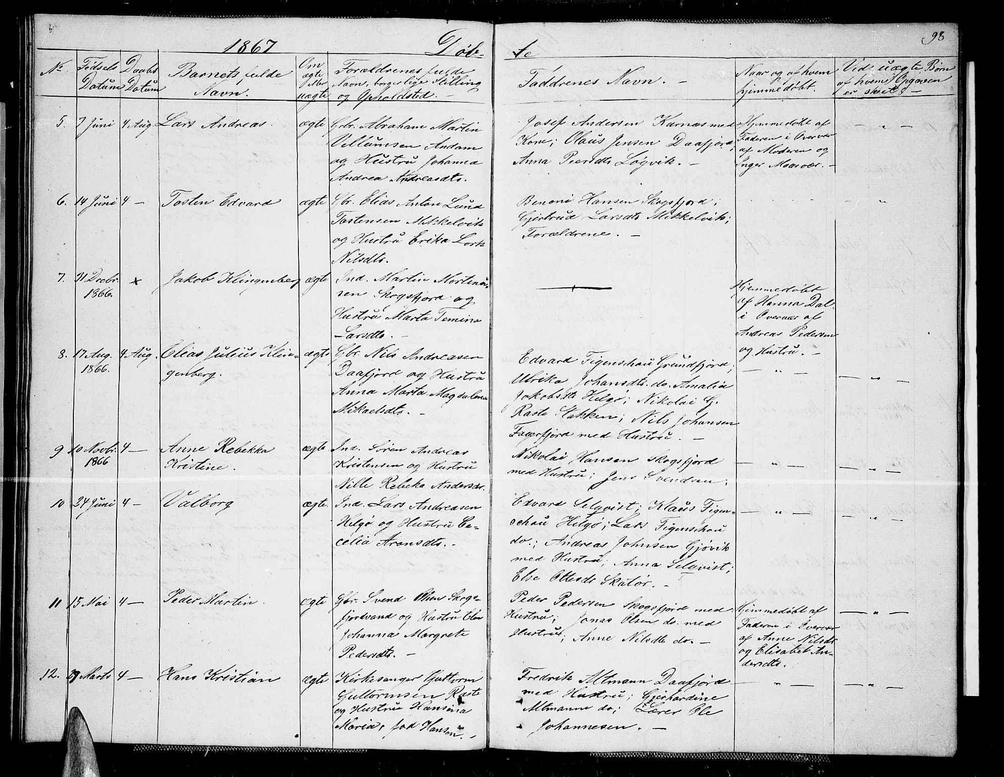 Karlsøy sokneprestembete, AV/SATØ-S-1299/H/Ha/Hab/L0004klokker: Klokkerbok nr. 4, 1845-1870, s. 98