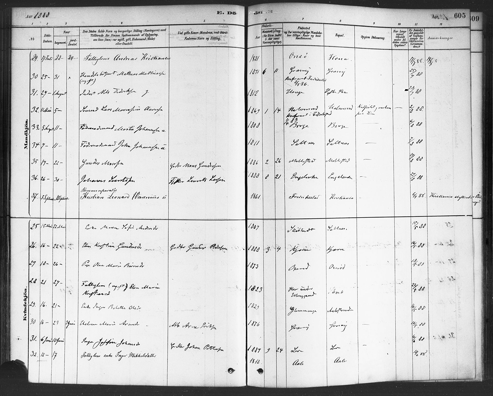Onsøy prestekontor Kirkebøker, AV/SAO-A-10914/F/Fa/L0006: Ministerialbok nr. I 6, 1878-1898, s. 605
