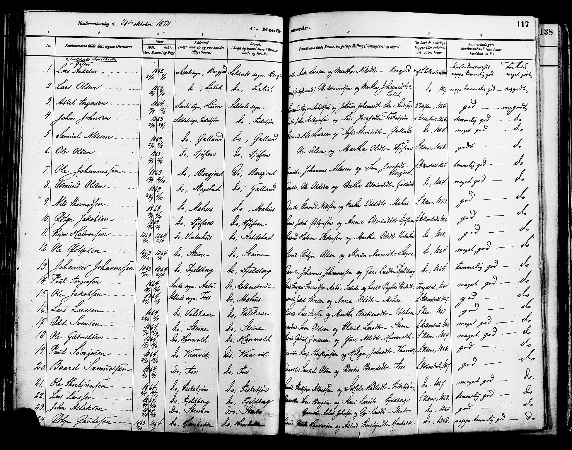 Suldal sokneprestkontor, AV/SAST-A-101845/01/IV/L0011: Ministerialbok nr. A 11, 1878-1900, s. 117