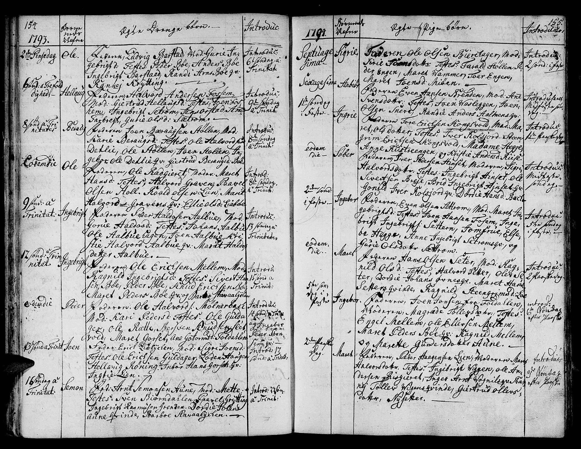 Ministerialprotokoller, klokkerbøker og fødselsregistre - Sør-Trøndelag, SAT/A-1456/678/L0893: Ministerialbok nr. 678A03, 1792-1805, s. 154-155