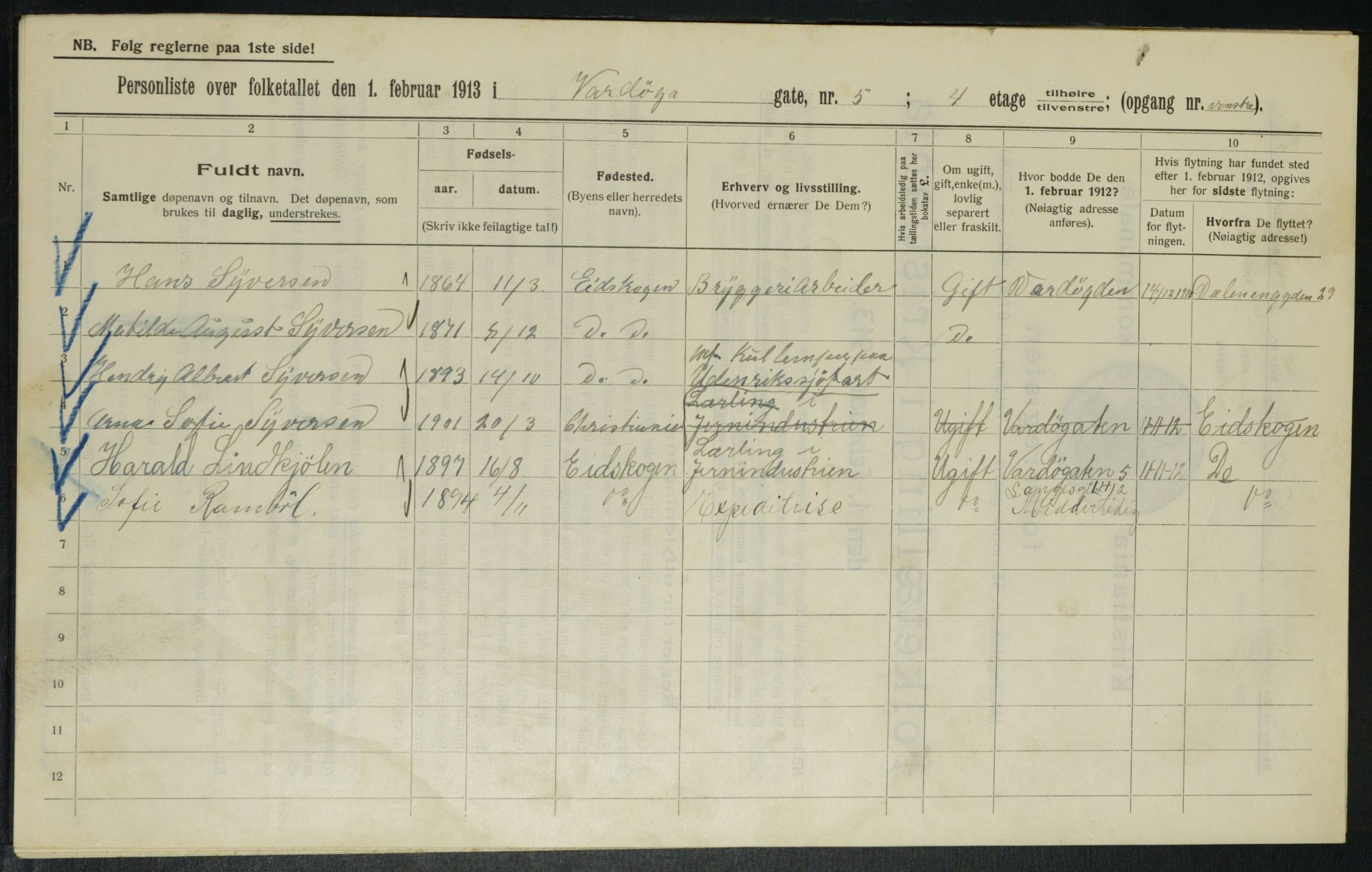 OBA, Kommunal folketelling 1.2.1913 for Kristiania, 1913, s. 121792