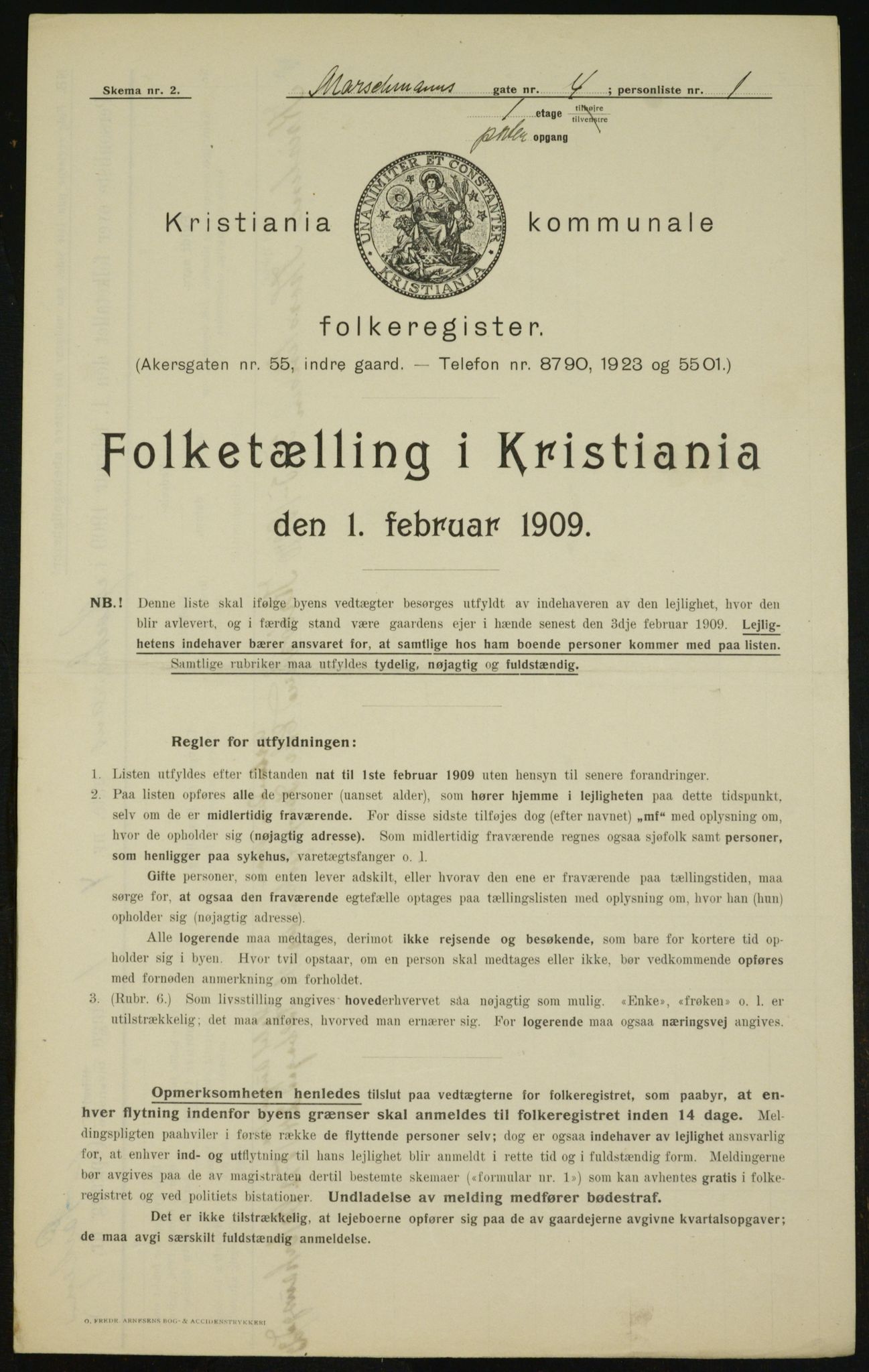 OBA, Kommunal folketelling 1.2.1909 for Kristiania kjøpstad, 1909, s. 58836