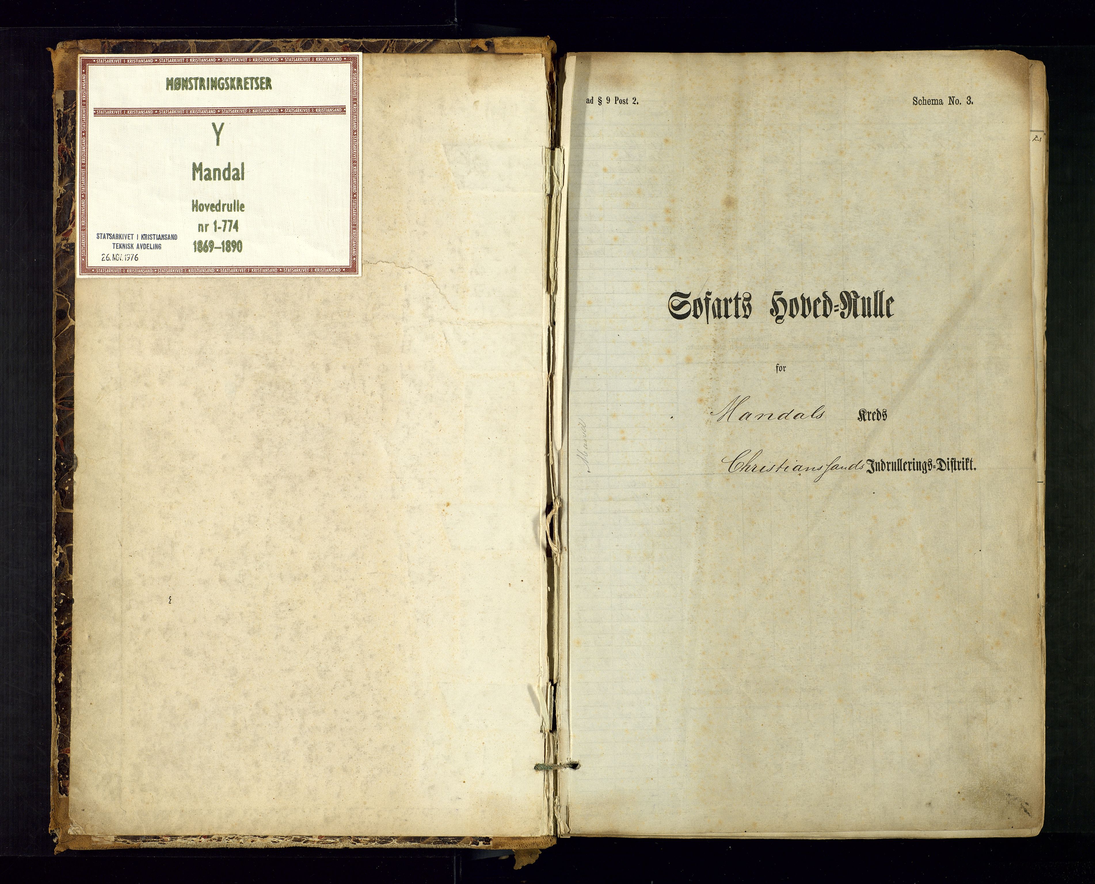 Mandal mønstringskrets, AV/SAK-2031-0016/F/Fb/L0011: Hovedrulle nr 1-774, Y-20, 1869-1890, s. 2