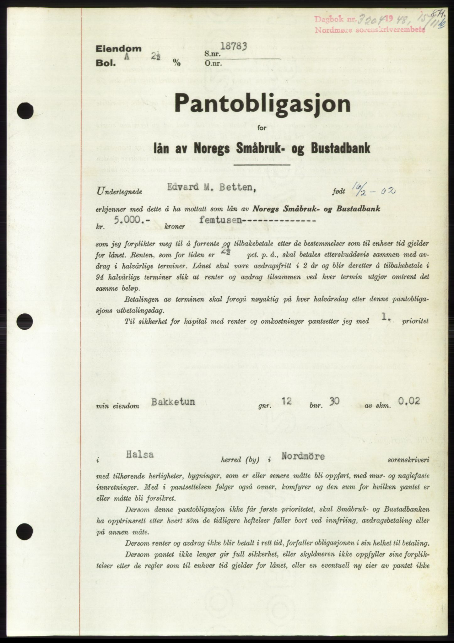 Nordmøre sorenskriveri, SAT/A-4132/1/2/2Ca: Pantebok nr. B100, 1948-1949, Dagboknr: 3204/1948