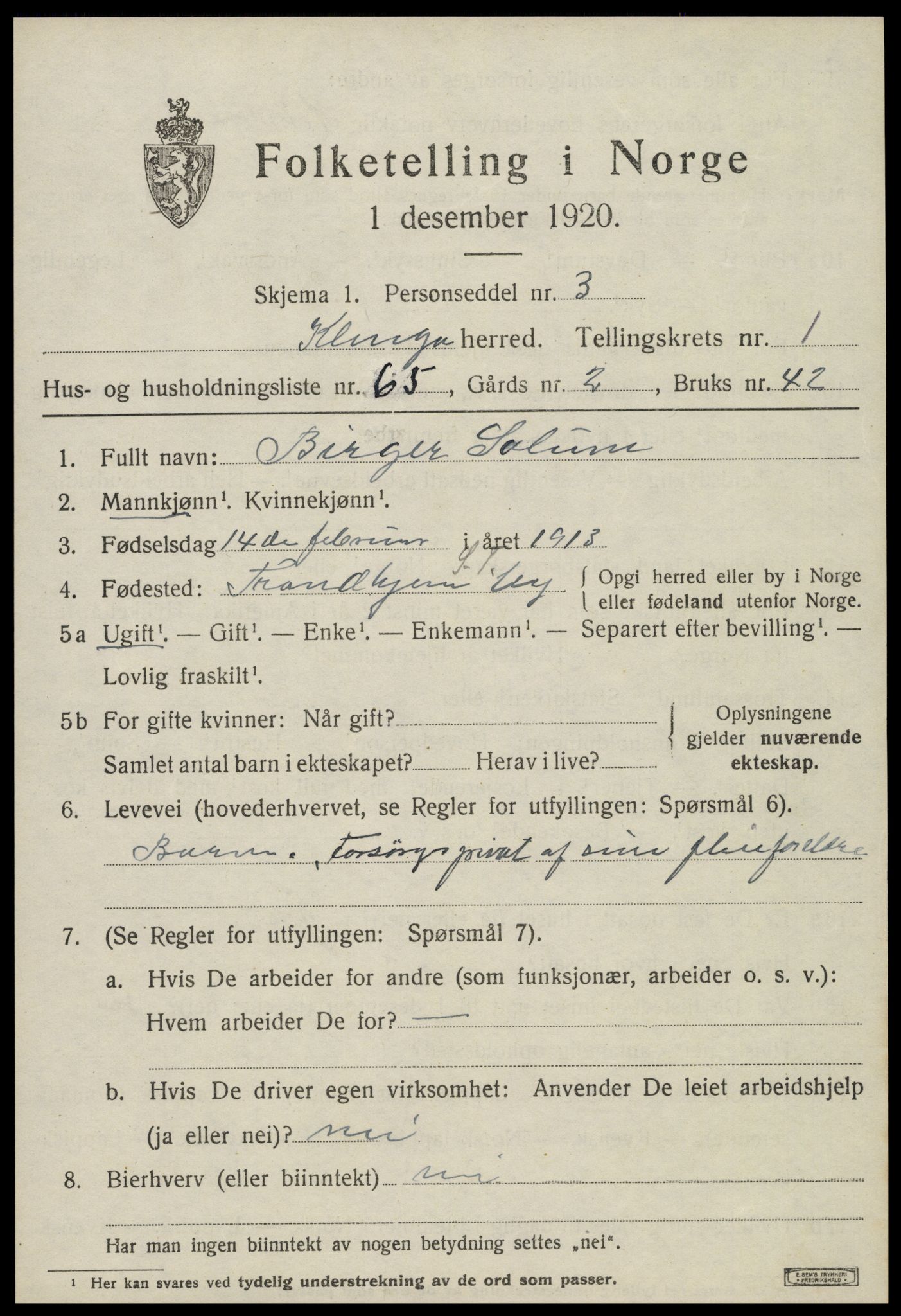 SAT, Folketelling 1920 for 1746 Klinga herred, 1920, s. 1383