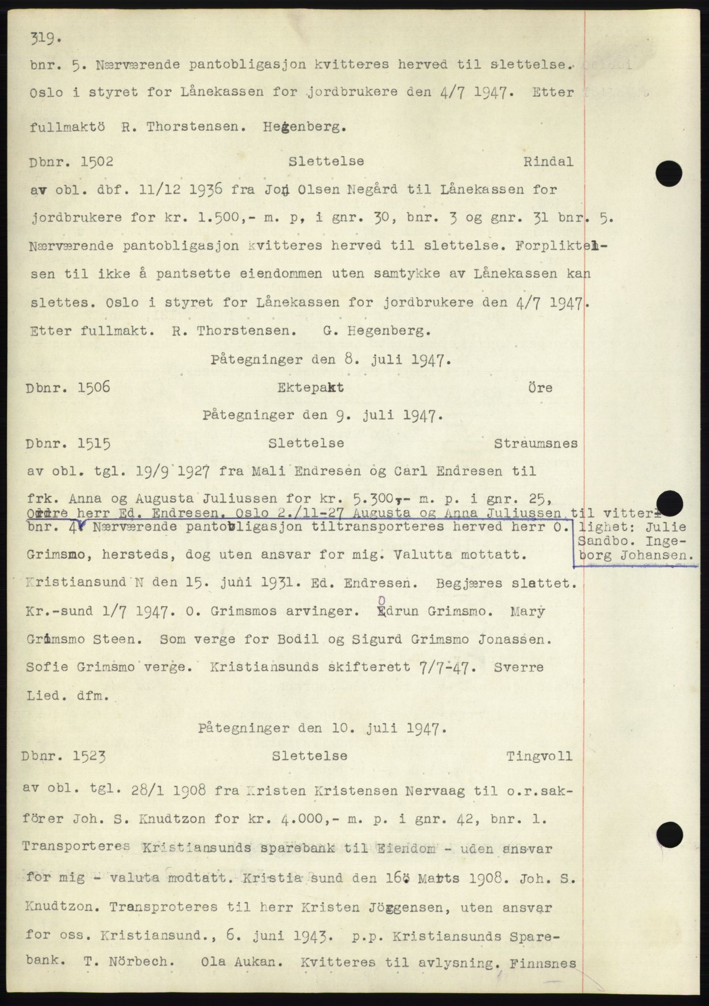 Nordmøre sorenskriveri, AV/SAT-A-4132/1/2/2Ca: Pantebok nr. C82b, 1946-1951, Dagboknr: 1502/1947