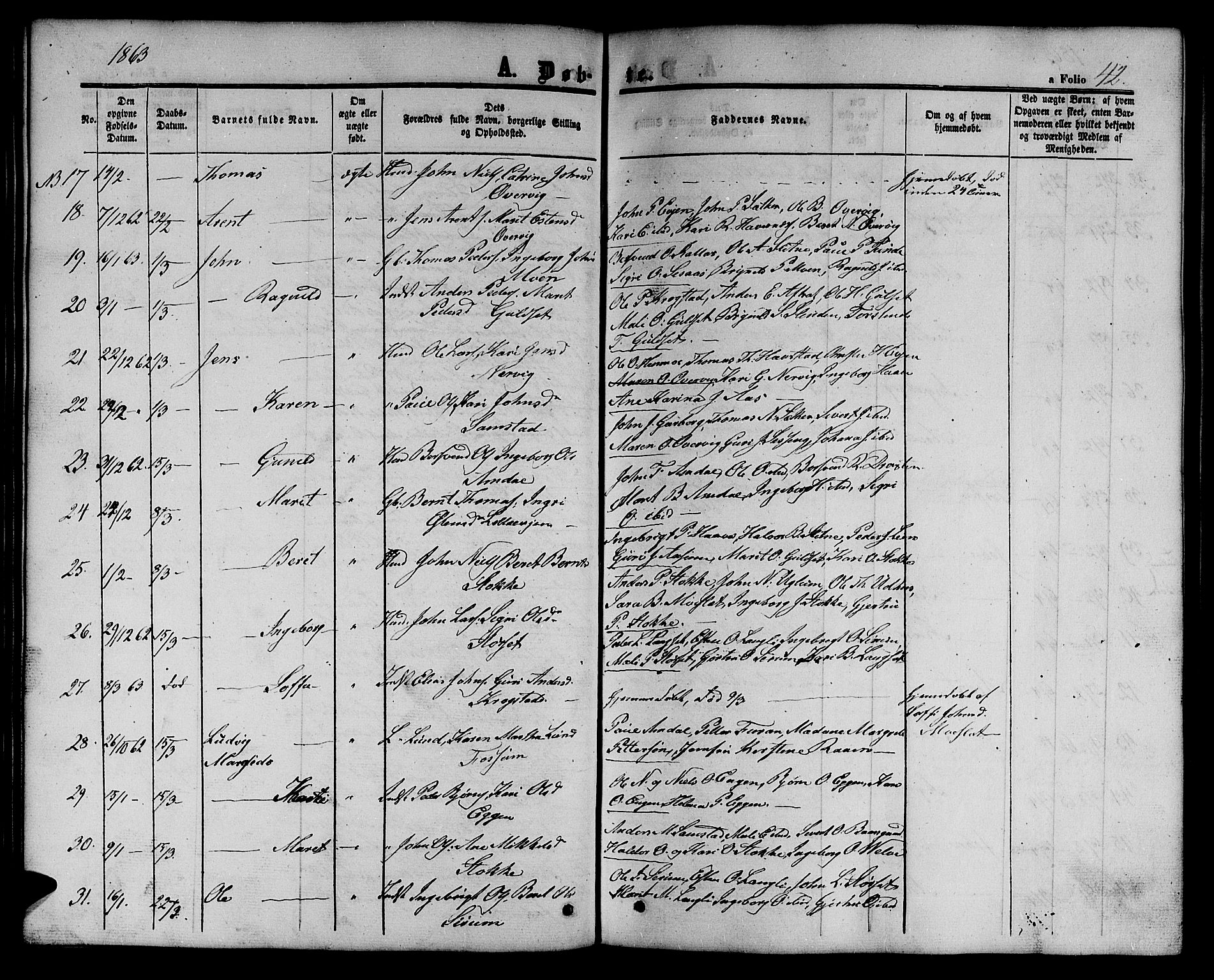 Ministerialprotokoller, klokkerbøker og fødselsregistre - Sør-Trøndelag, AV/SAT-A-1456/695/L1155: Klokkerbok nr. 695C06, 1859-1868, s. 42