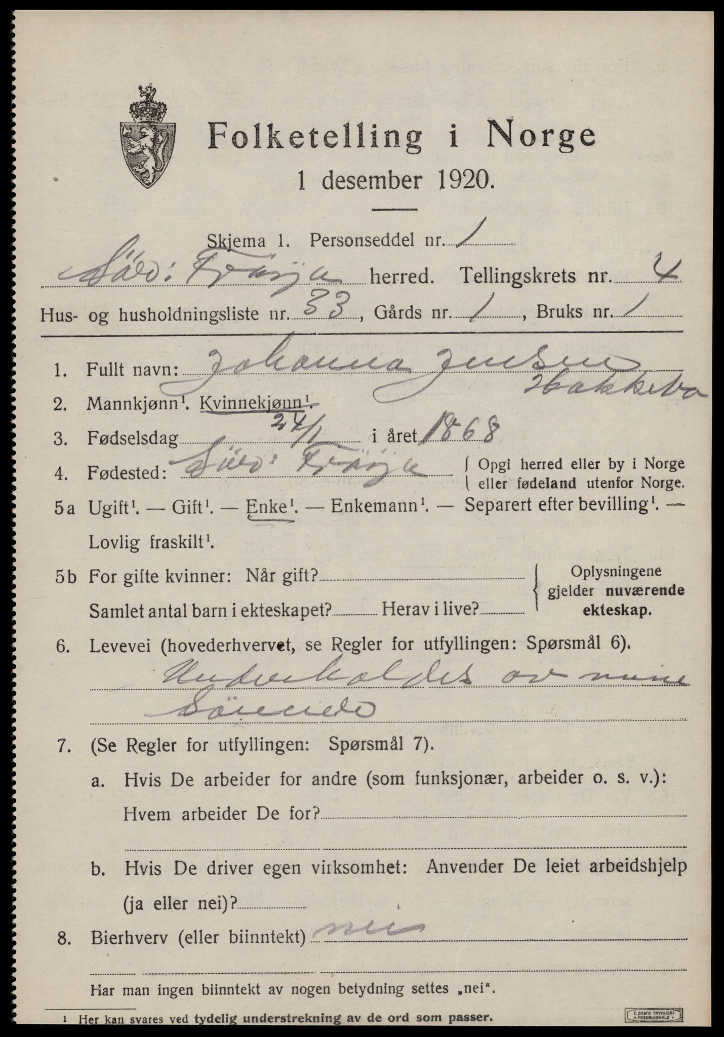 SAT, Folketelling 1920 for 1619 Sør-Frøya herred, 1920, s. 3713