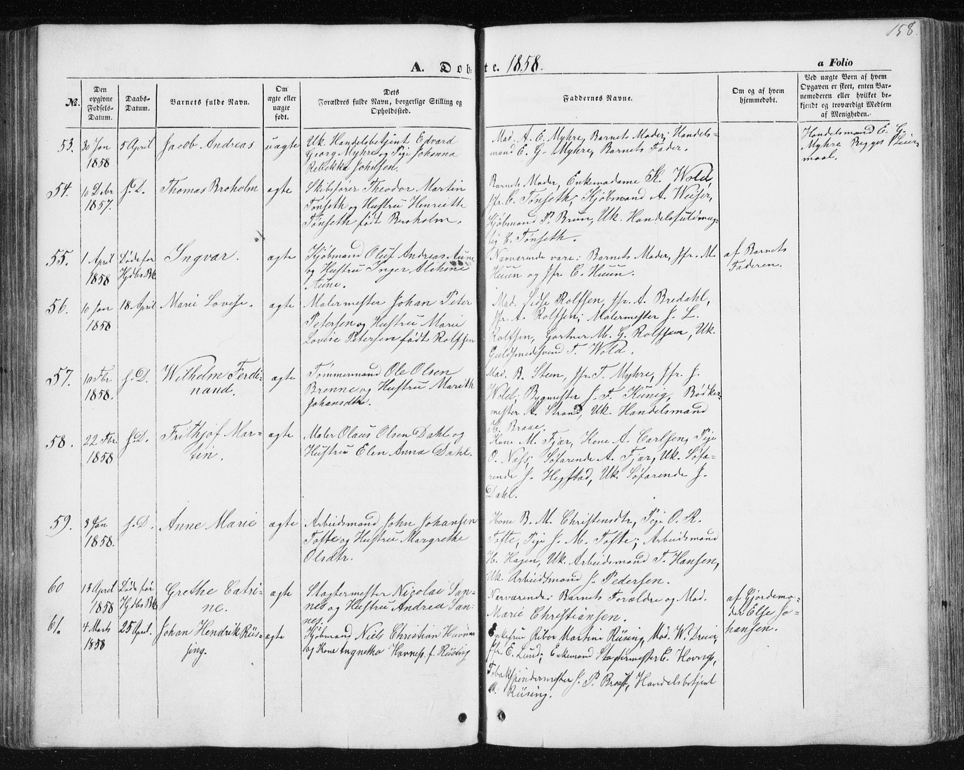 Ministerialprotokoller, klokkerbøker og fødselsregistre - Sør-Trøndelag, SAT/A-1456/602/L0112: Ministerialbok nr. 602A10, 1848-1859, s. 158