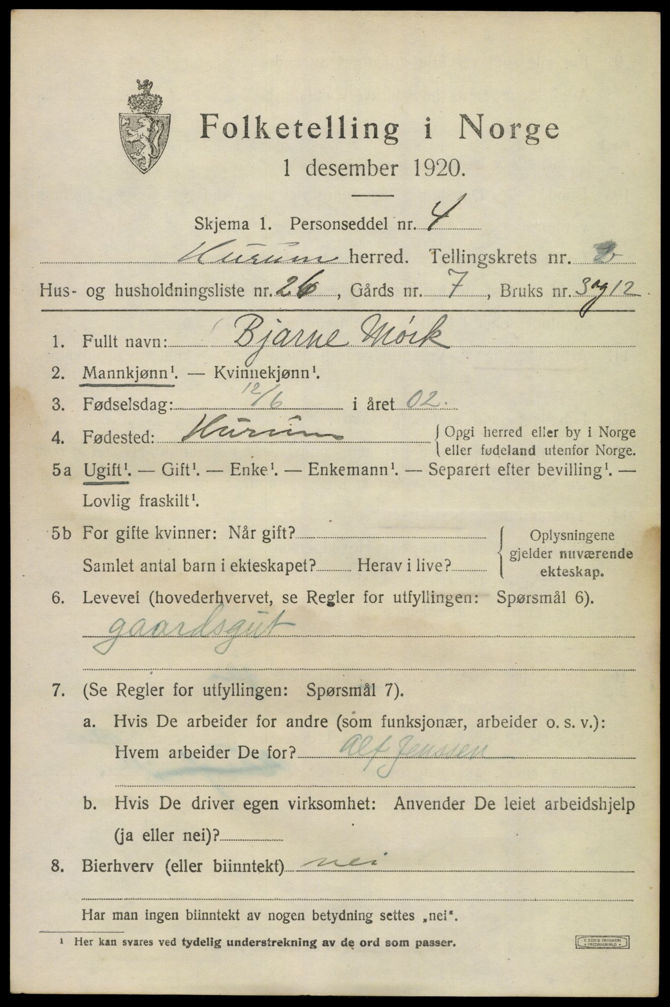 SAKO, Folketelling 1920 for 0628 Hurum herred, 1920, s. 4106
