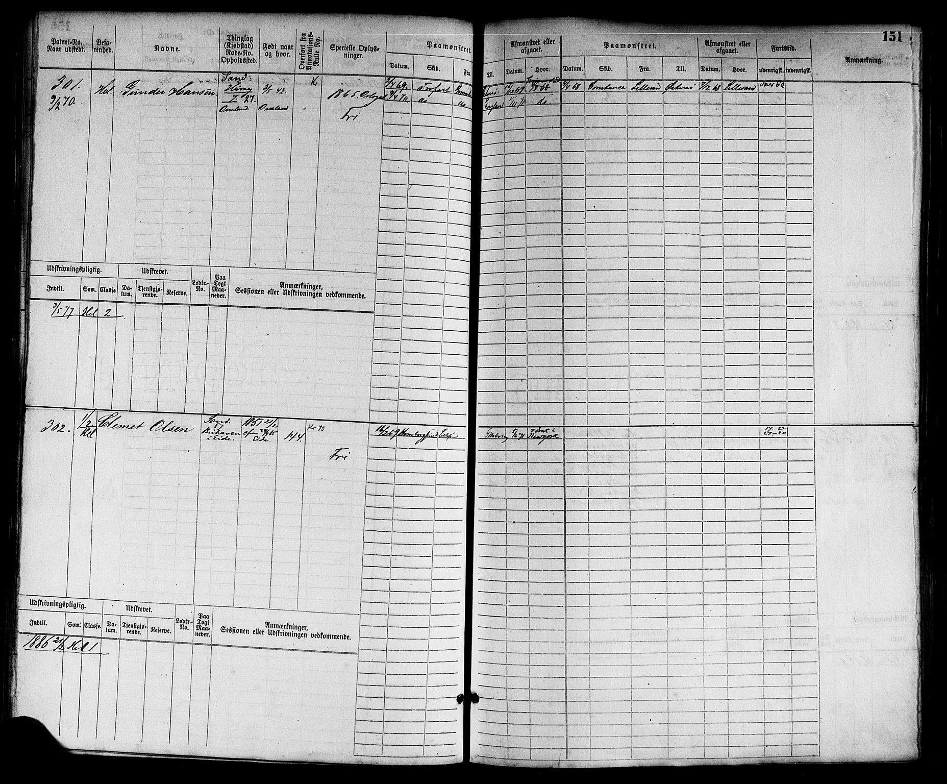 Lillesand mønstringskrets, SAK/2031-0014/F/Fb/L0012: Hovedrulle nr 1-754 uten register, G-3, 1867-1885, s. 159