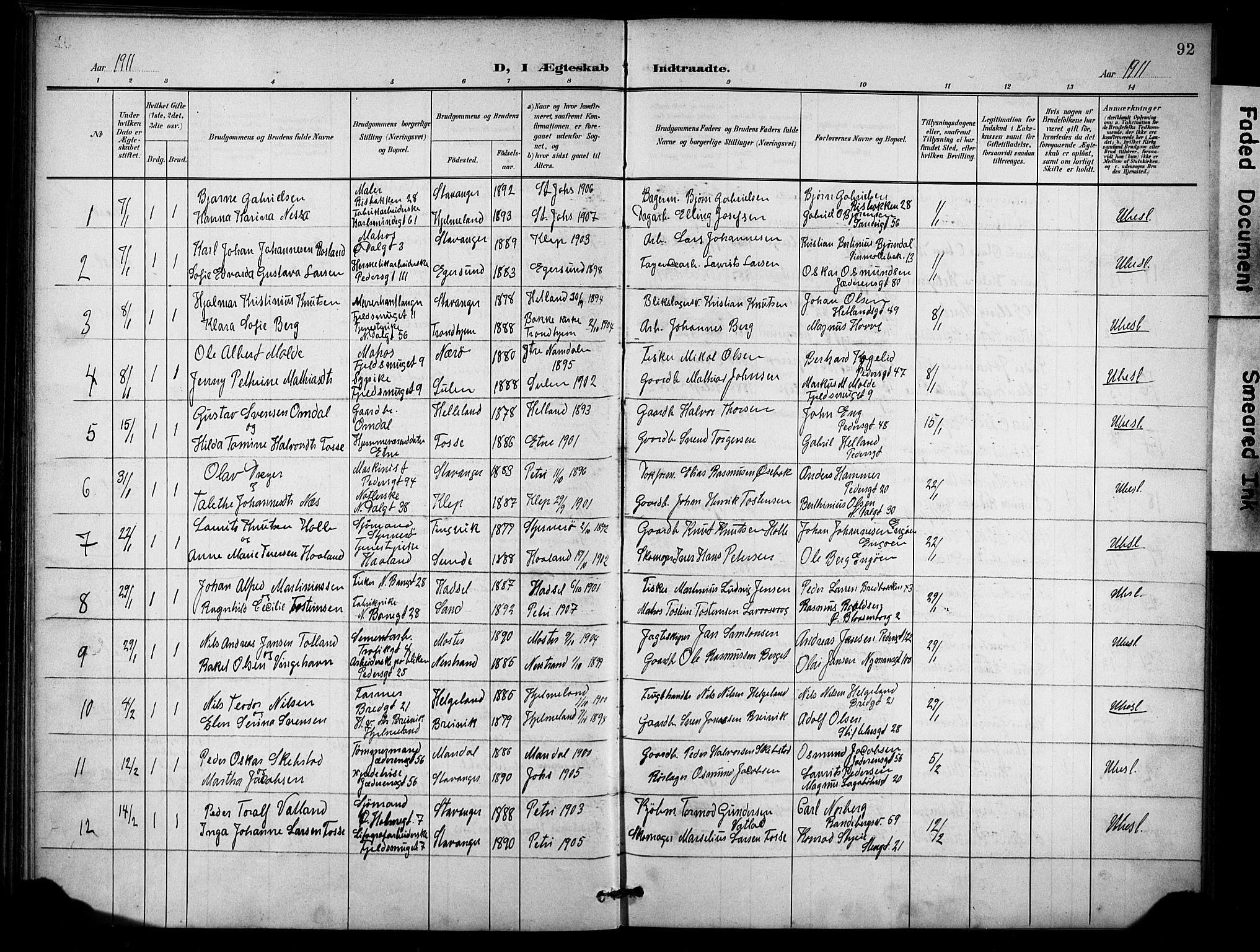 St. Johannes sokneprestkontor, SAST/A-101814/001/30/30BB/L0005: Klokkerbok nr. B 5, 1901-1917, s. 92