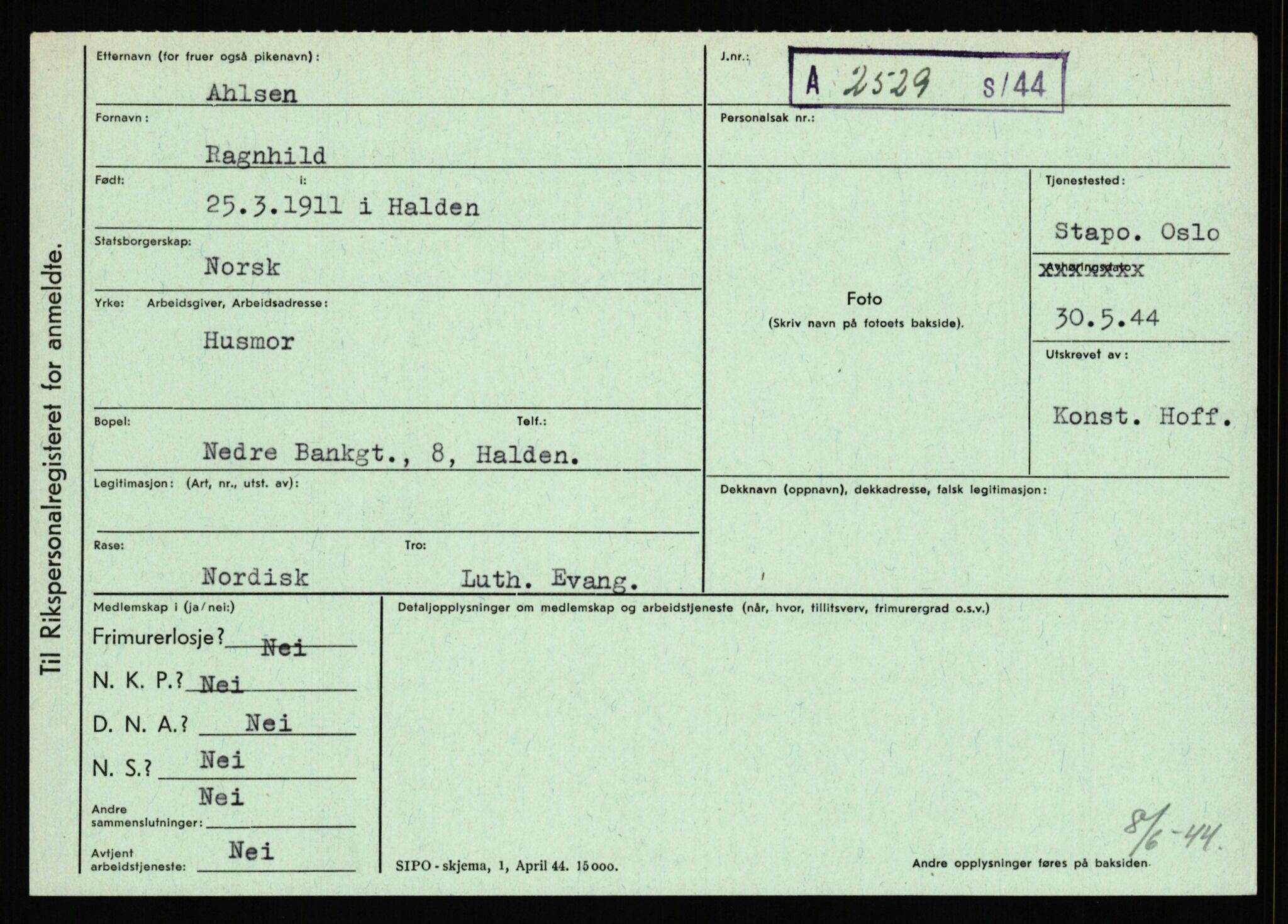 Statspolitiet - Hovedkontoret / Osloavdelingen, AV/RA-S-1329/C/Ca/L0001: Aabakken - Armann, 1943-1945, s. 1212