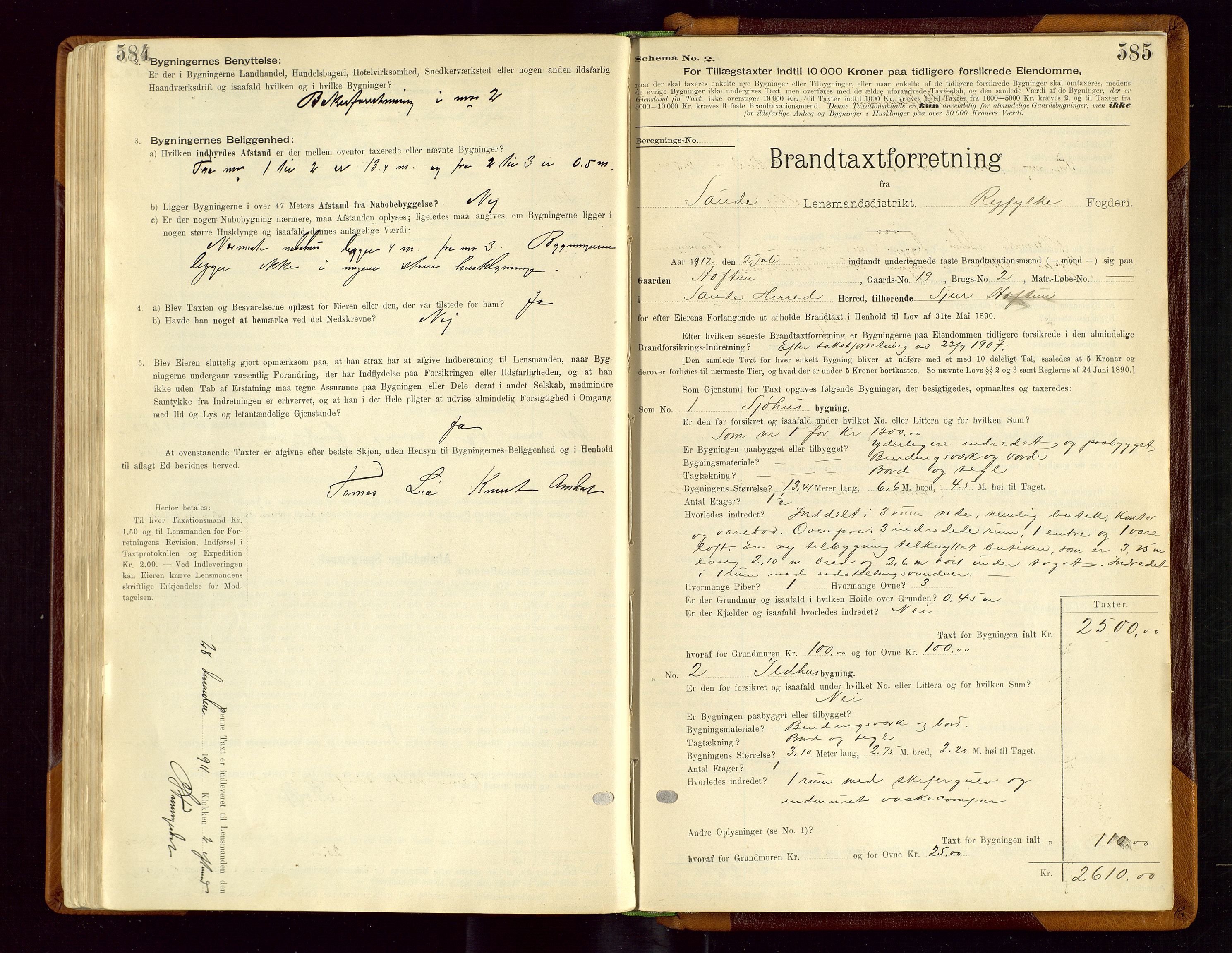 Sauda lensmannskontor, AV/SAST-A-100177/Gob/L0001: Branntakstprotokoll - skjematakst, 1894-1914, s. 584-585