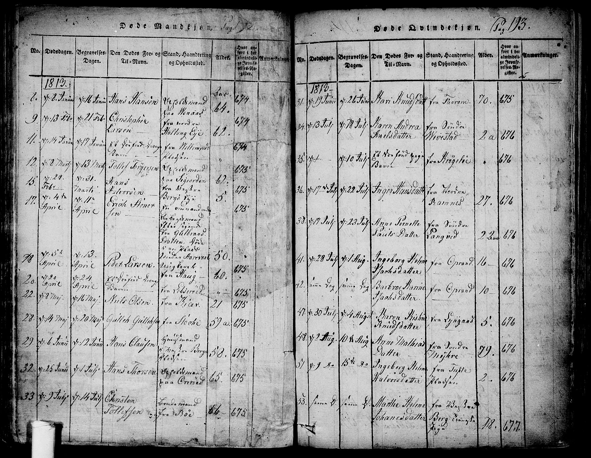 Ramnes kirkebøker, SAKO/A-314/F/Fa/L0004: Ministerialbok nr. I 4, 1813-1840, s. 192-193