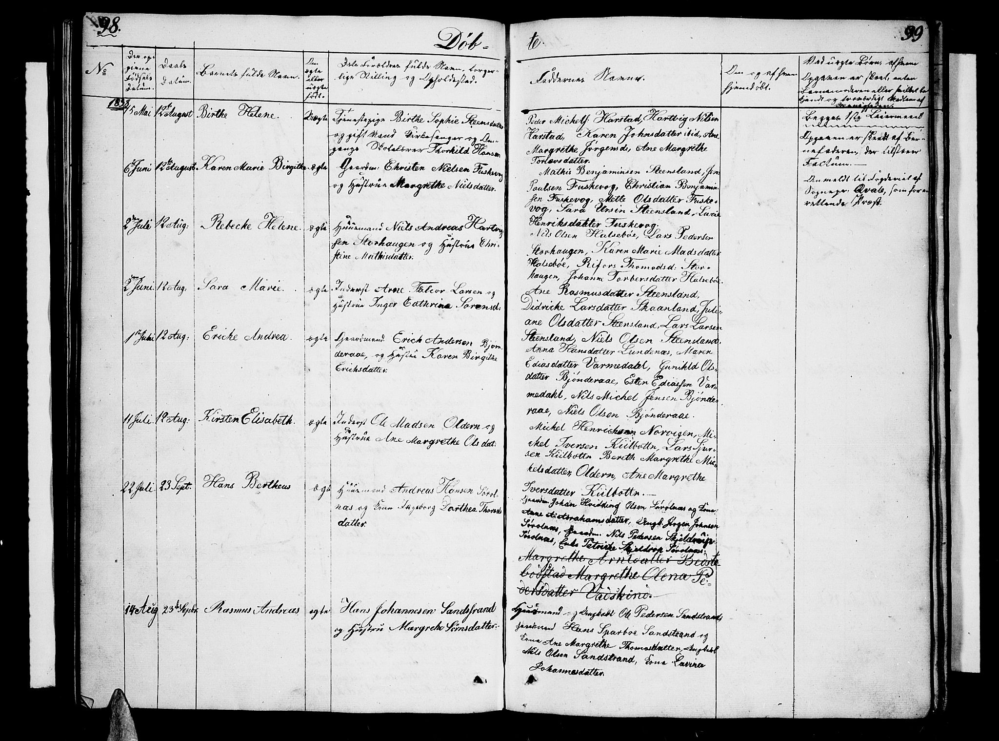 Trondenes sokneprestkontor, AV/SATØ-S-1319/H/Hb/L0005klokker: Klokkerbok nr. 5, 1834-1845, s. 98-99