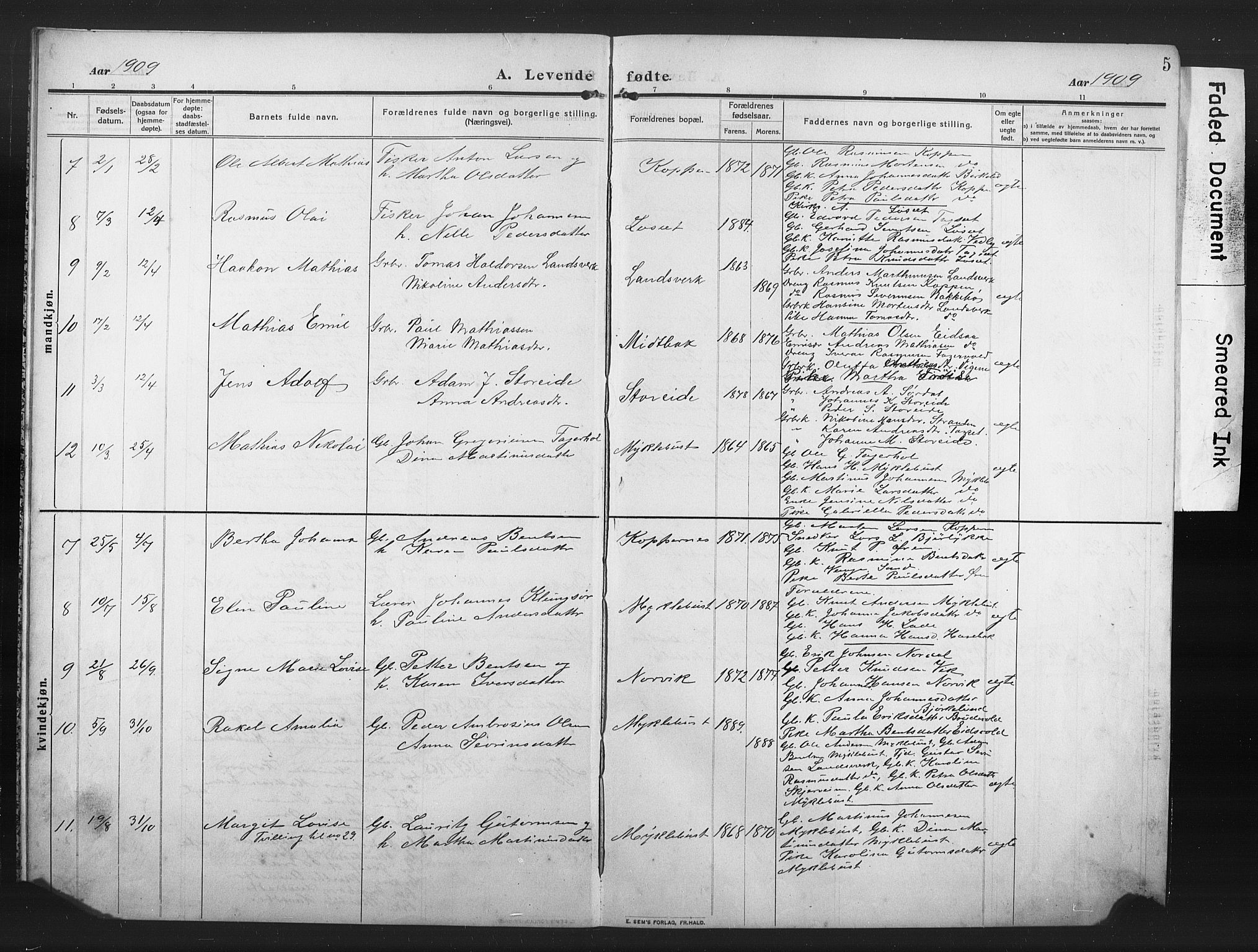 Ministerialprotokoller, klokkerbøker og fødselsregistre - Møre og Romsdal, AV/SAT-A-1454/502/L0028: Klokkerbok nr. 502C02, 1909-1932, s. 5