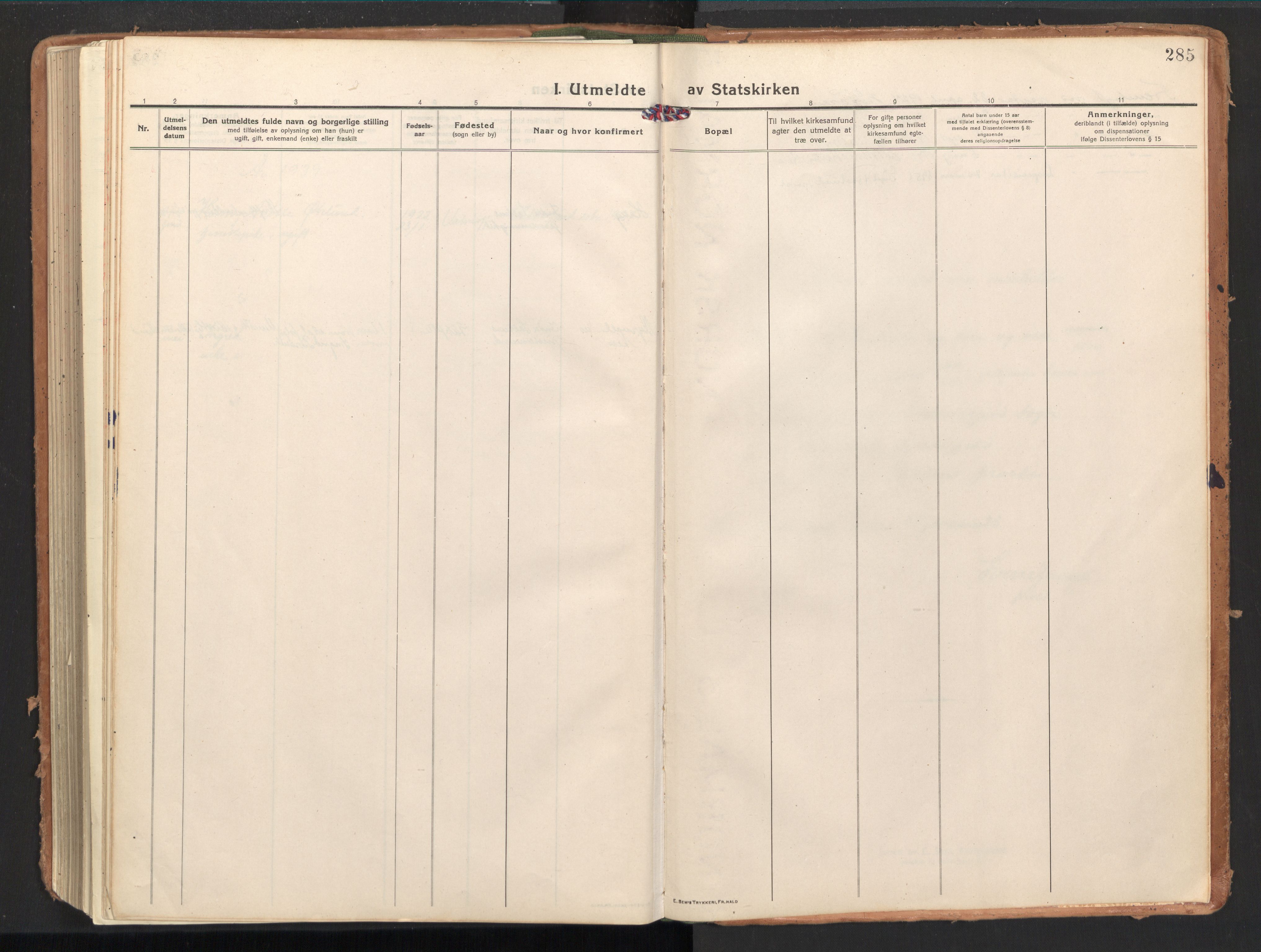 Ministerialprotokoller, klokkerbøker og fødselsregistre - Nordland, SAT/A-1459/851/L0725: Ministerialbok nr. 851A02, 1922-1944, s. 285
