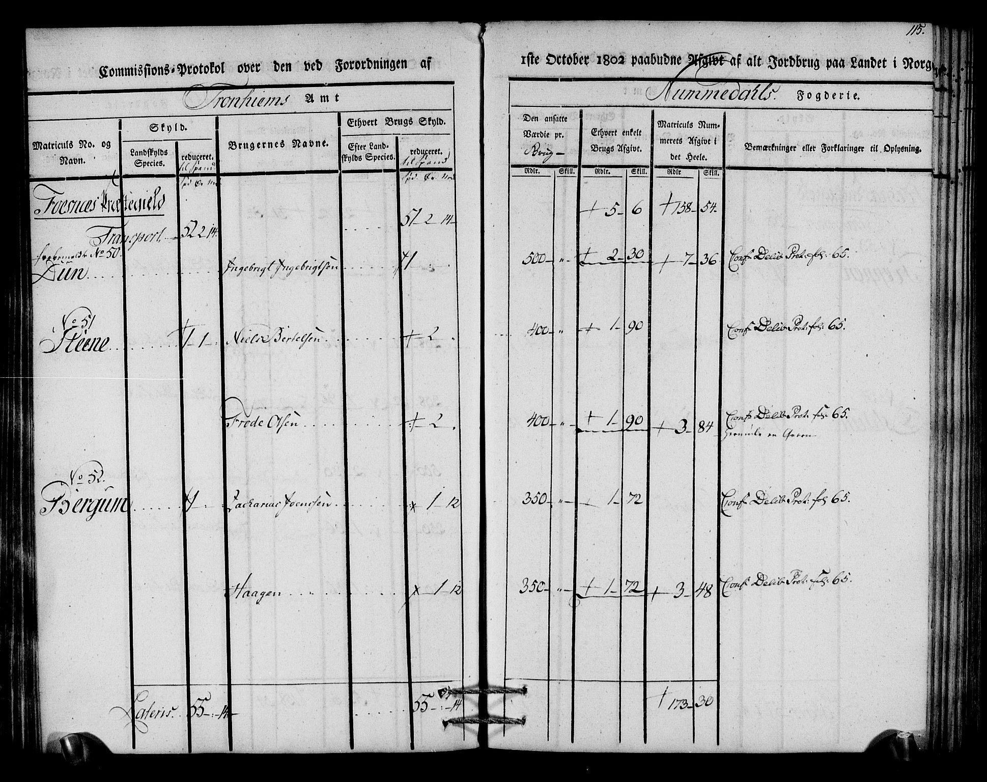 Rentekammeret inntil 1814, Realistisk ordnet avdeling, RA/EA-4070/N/Ne/Nea/L0154: Namdalen fogderi. Kommisjonsprotokoll, 1803, s. 116