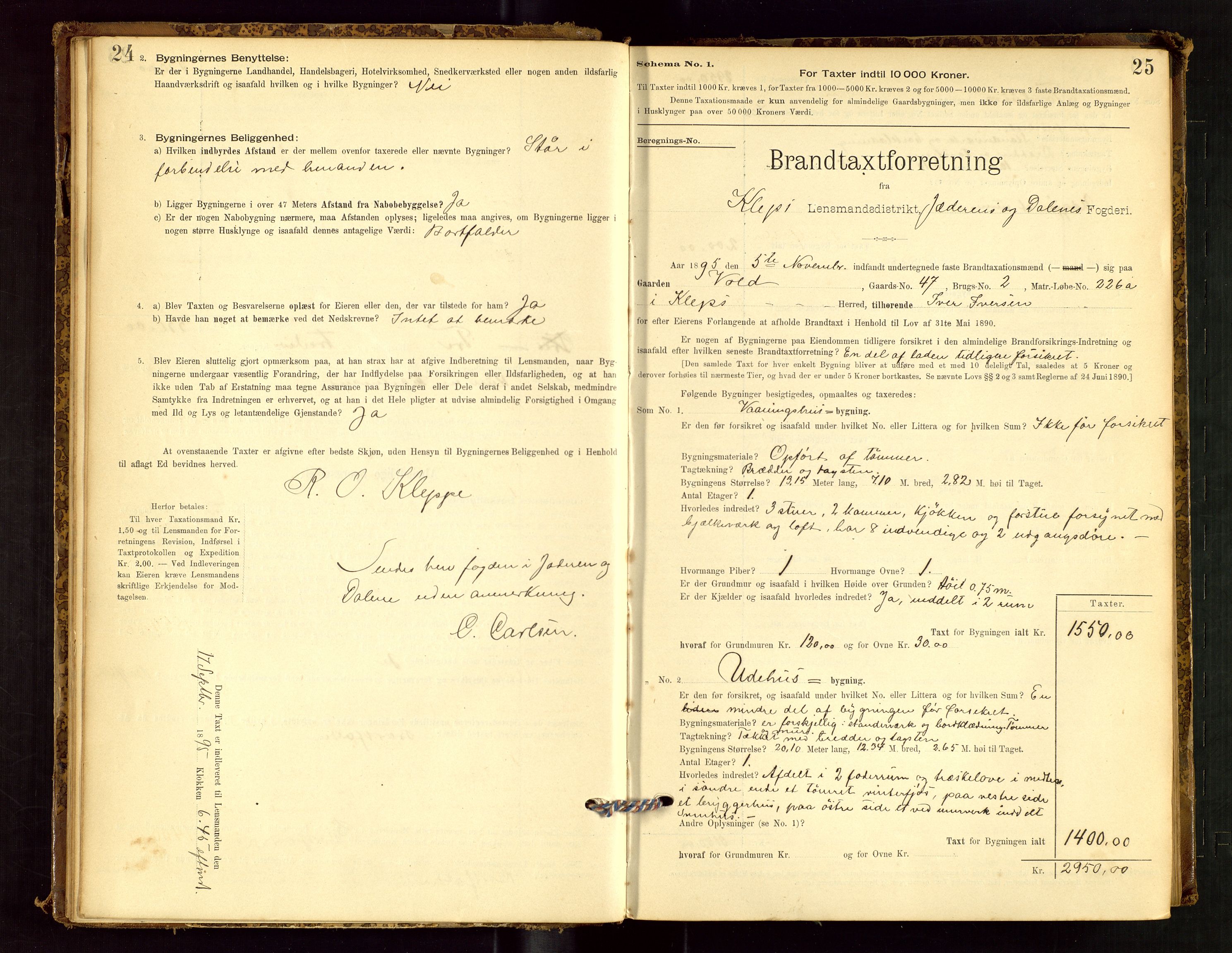 Klepp lensmannskontor, AV/SAST-A-100163/Goc/L0001: "Brandtaxationsprotokol" m/register, 1895-1898, s. 24-25