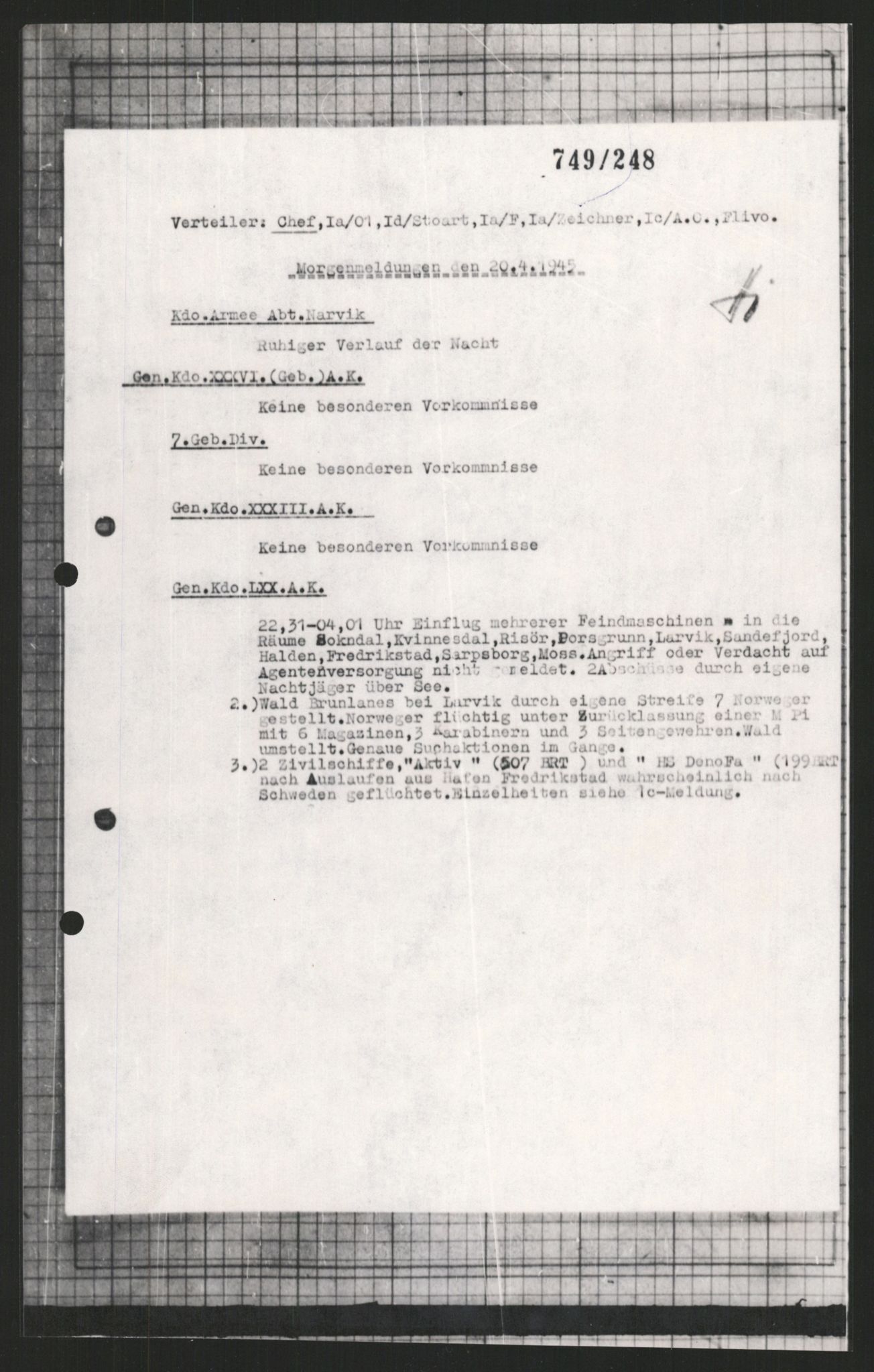 Forsvarets Overkommando. 2 kontor. Arkiv 11.4. Spredte tyske arkivsaker, AV/RA-RAFA-7031/D/Dar/Dara/L0009: Krigsdagbøker for 20. Gebirgs-Armee-Oberkommando (AOK 20), 1940-1945, s. 352