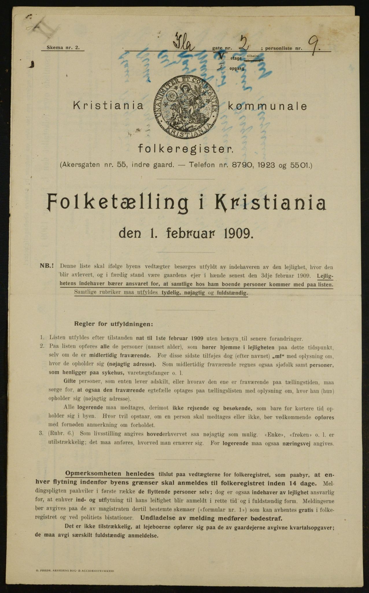 OBA, Kommunal folketelling 1.2.1909 for Kristiania kjøpstad, 1909, s. 39451