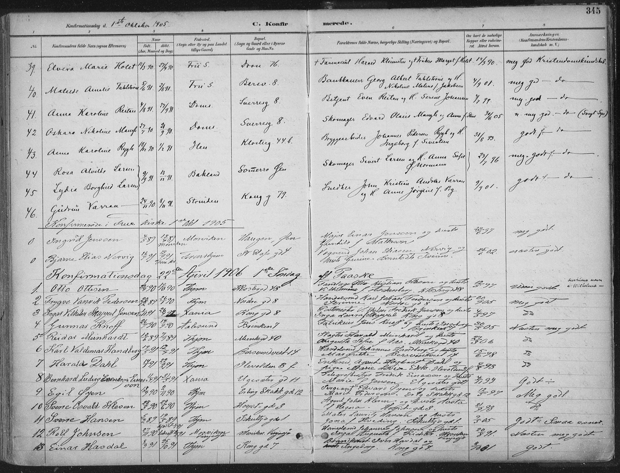Ministerialprotokoller, klokkerbøker og fødselsregistre - Sør-Trøndelag, AV/SAT-A-1456/601/L0062: Ministerialbok nr. 601A30, 1891-1911, s. 345