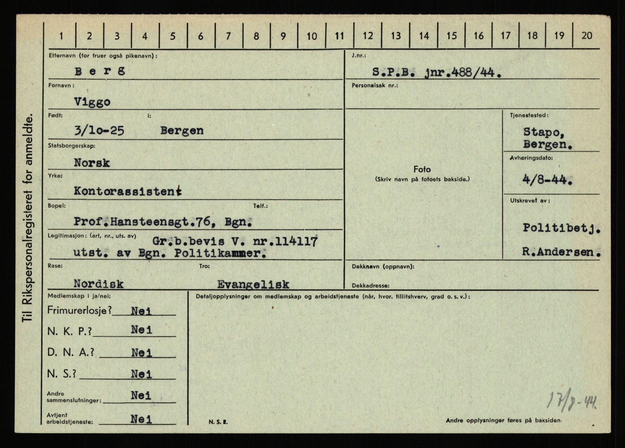 Statspolitiet - Hovedkontoret / Osloavdelingen, AV/RA-S-1329/C/Ca/L0002: Arneberg - Brand, 1943-1945, s. 2385