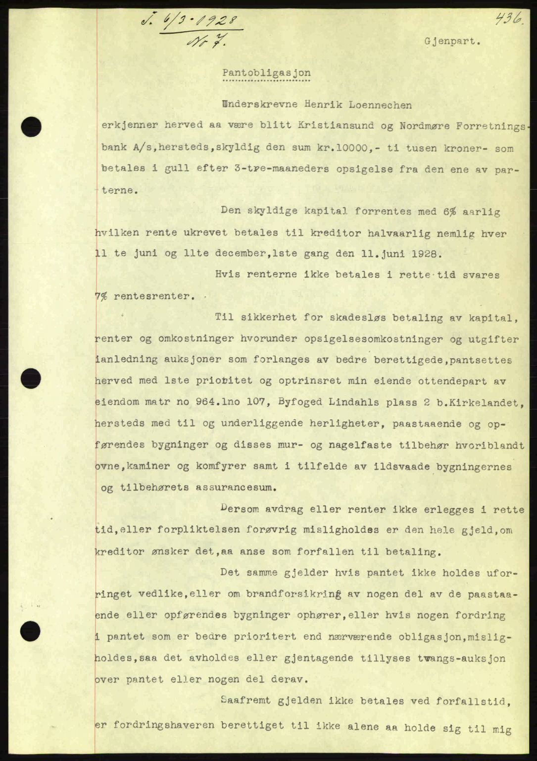 Kristiansund byfogd, AV/SAT-A-4587/A/27: Pantebok nr. 21, 1926-1928, Tingl.dato: 06.03.1928