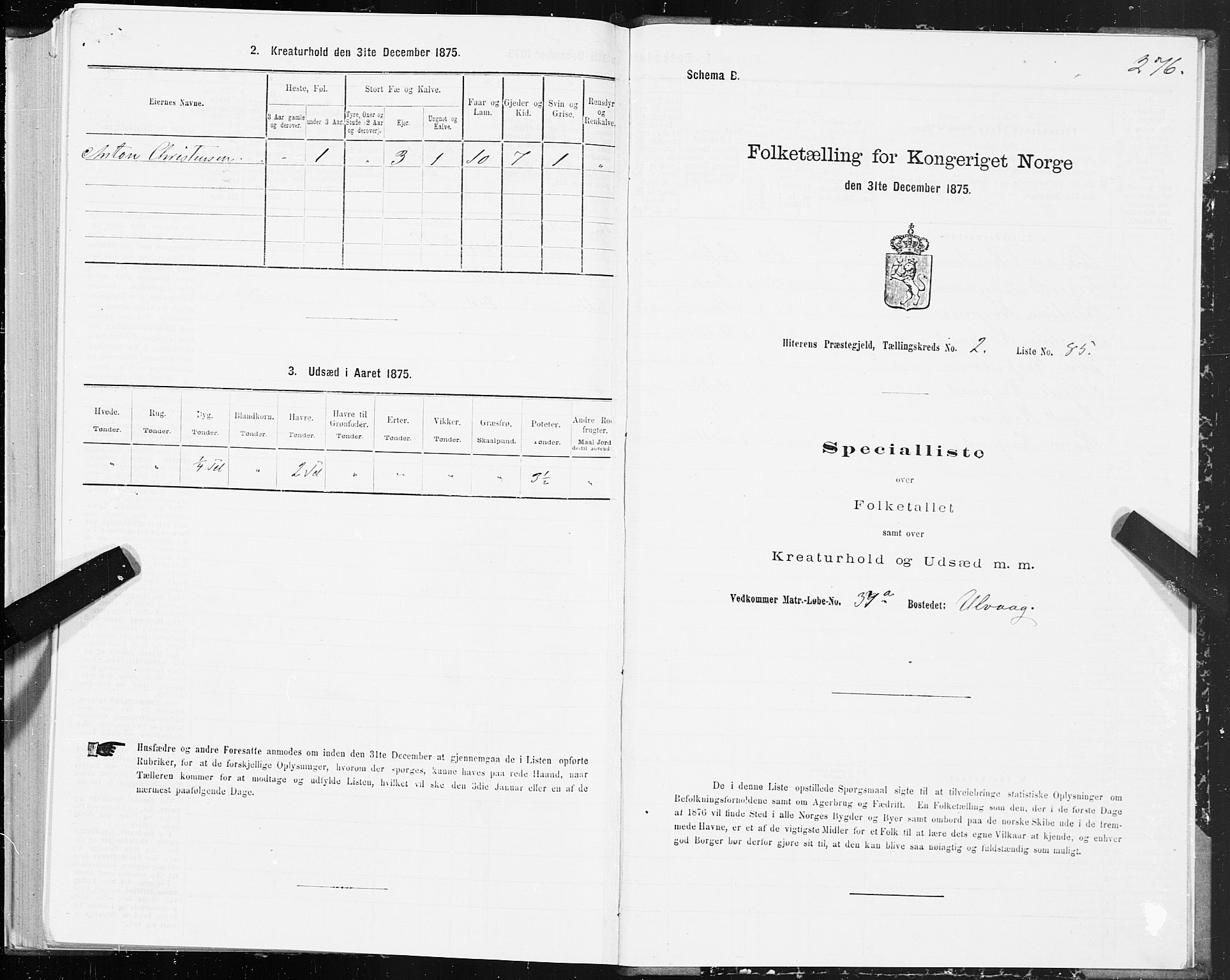 SAT, Folketelling 1875 for 1617P Hitra prestegjeld, 1875, s. 1276