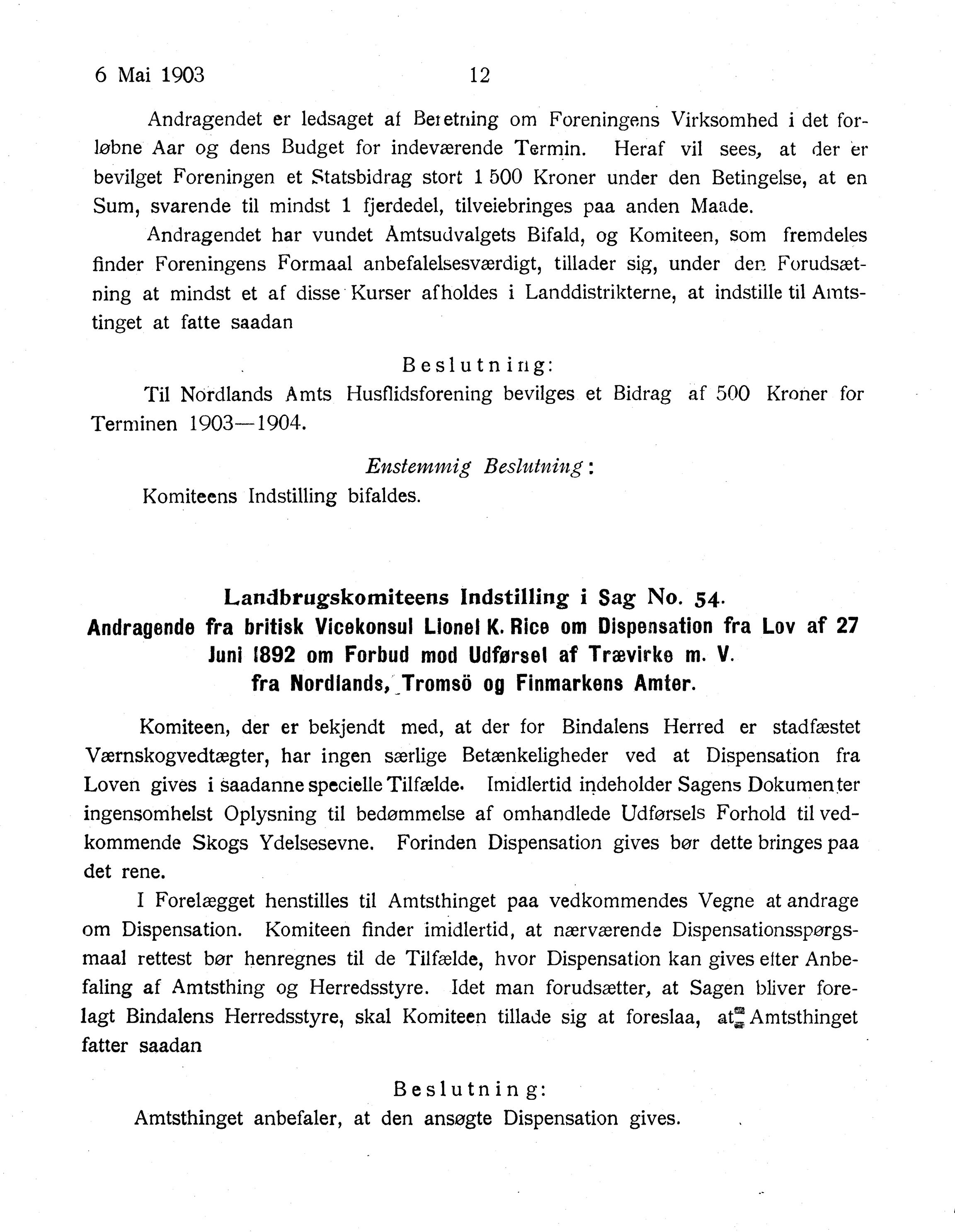 Nordland Fylkeskommune. Fylkestinget, AIN/NFK-17/176/A/Ac/L0026: Fylkestingsforhandlinger 1903, 1903