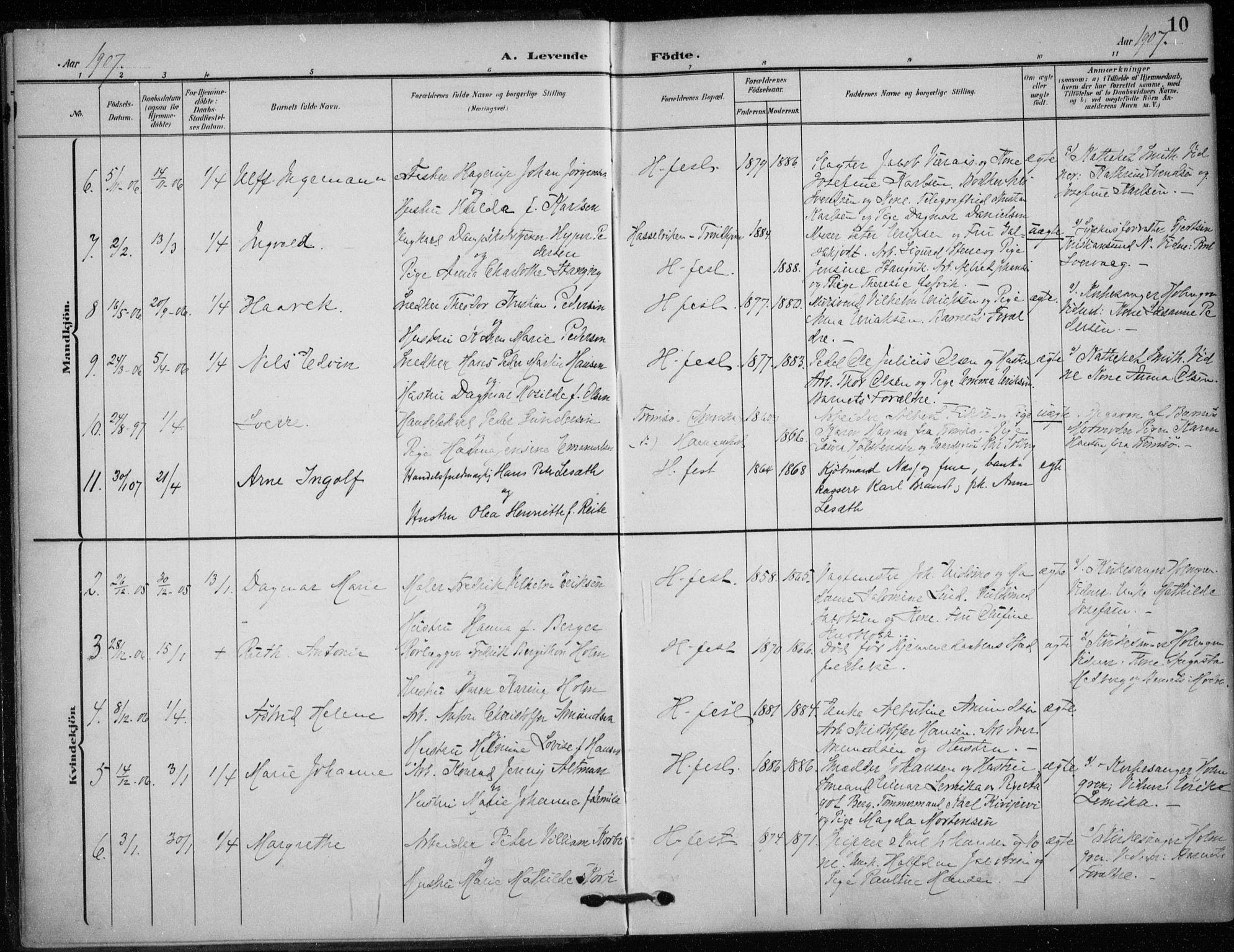 Hammerfest sokneprestkontor, AV/SATØ-S-1347/H/Ha/L0014.kirke: Ministerialbok nr. 14, 1906-1916, s. 10