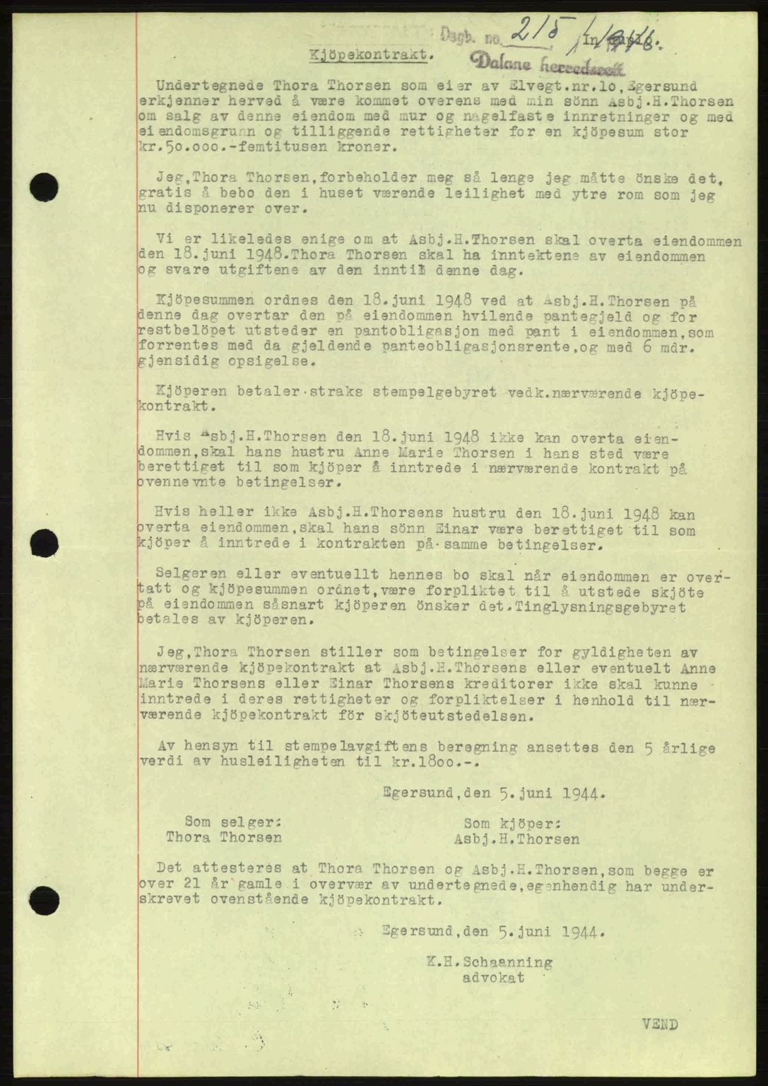 Dalane sorenskriveri, SAST/A-100309/02/G/Gb/L0057: Pantebok nr. B6-11, 1946-1950, Dagboknr: 215/1946