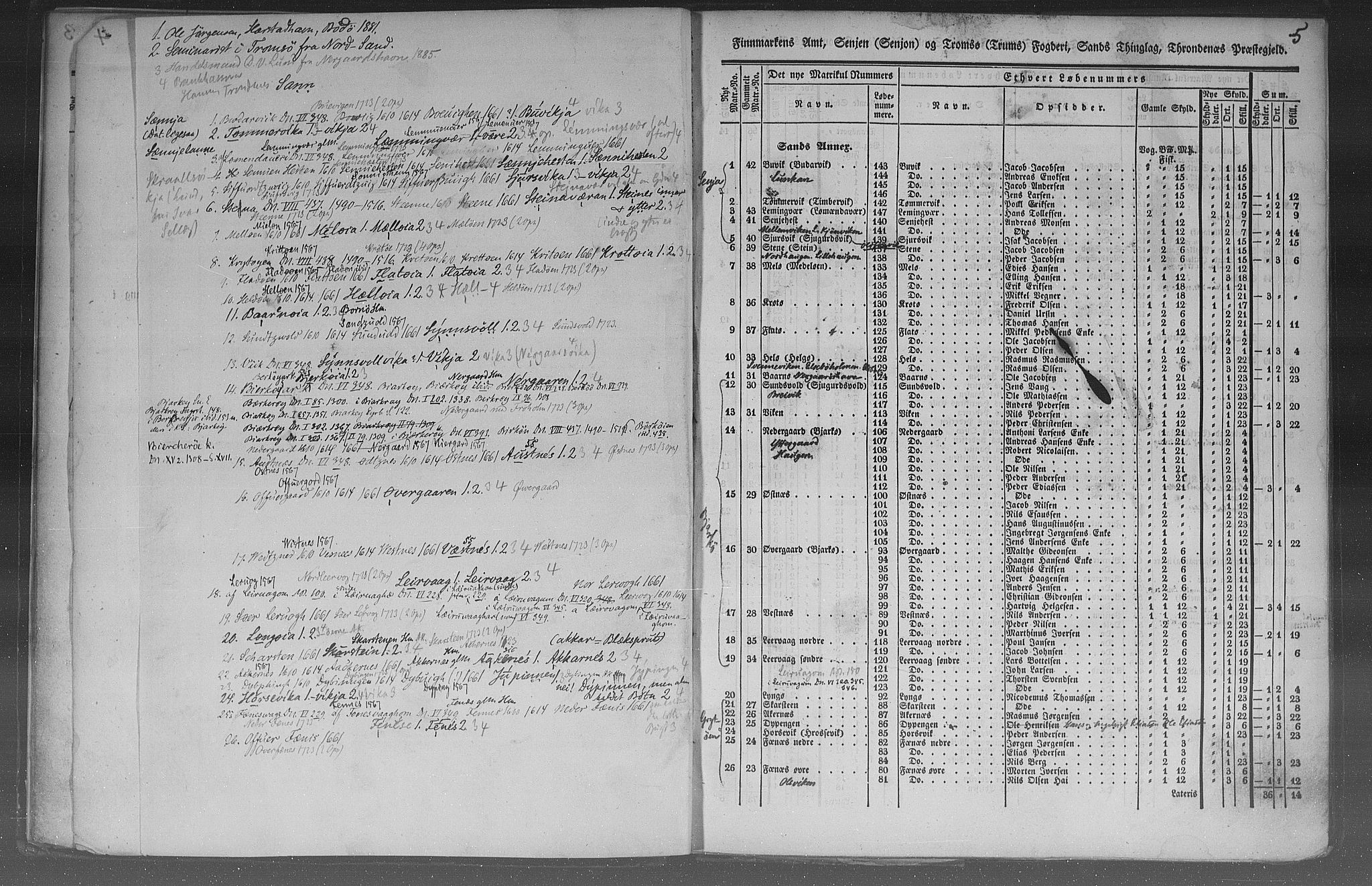 Rygh, AV/RA-PA-0034/F/Fb/L0015/0003: Matrikkelen for 1838 / Matrikkelen for 1838 - Tromsø amt (Troms fylke), 1838, s. 5a