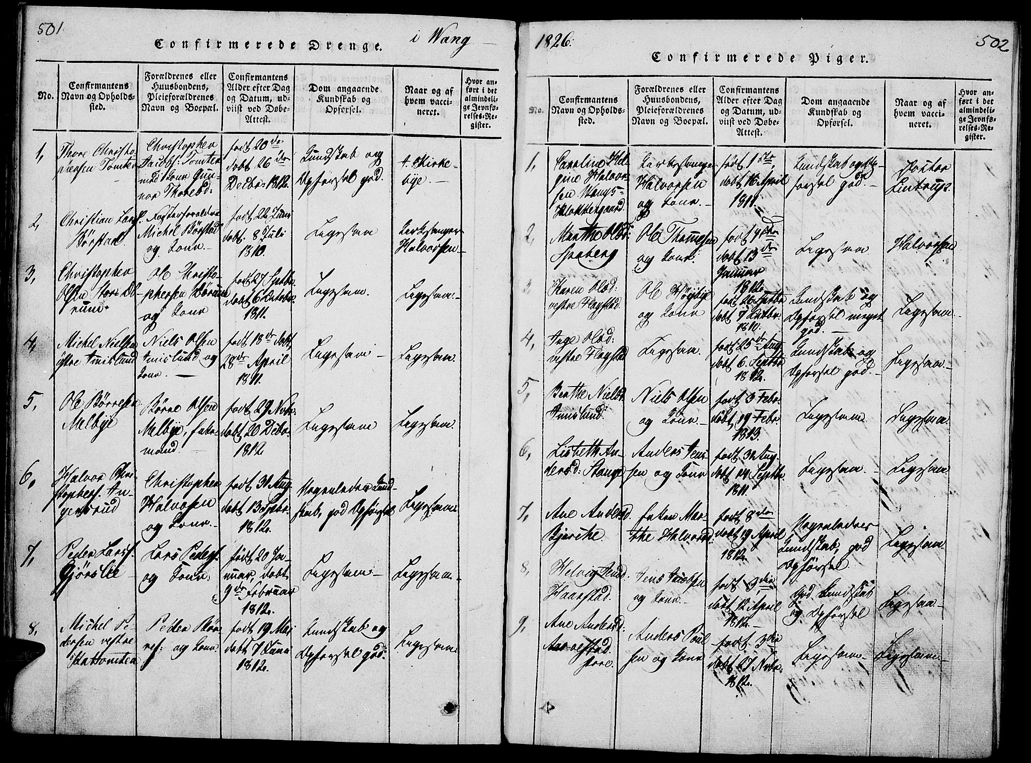 Vang prestekontor, Hedmark, SAH/PREST-008/H/Ha/Haa/L0008: Ministerialbok nr. 8, 1815-1826, s. 501-502