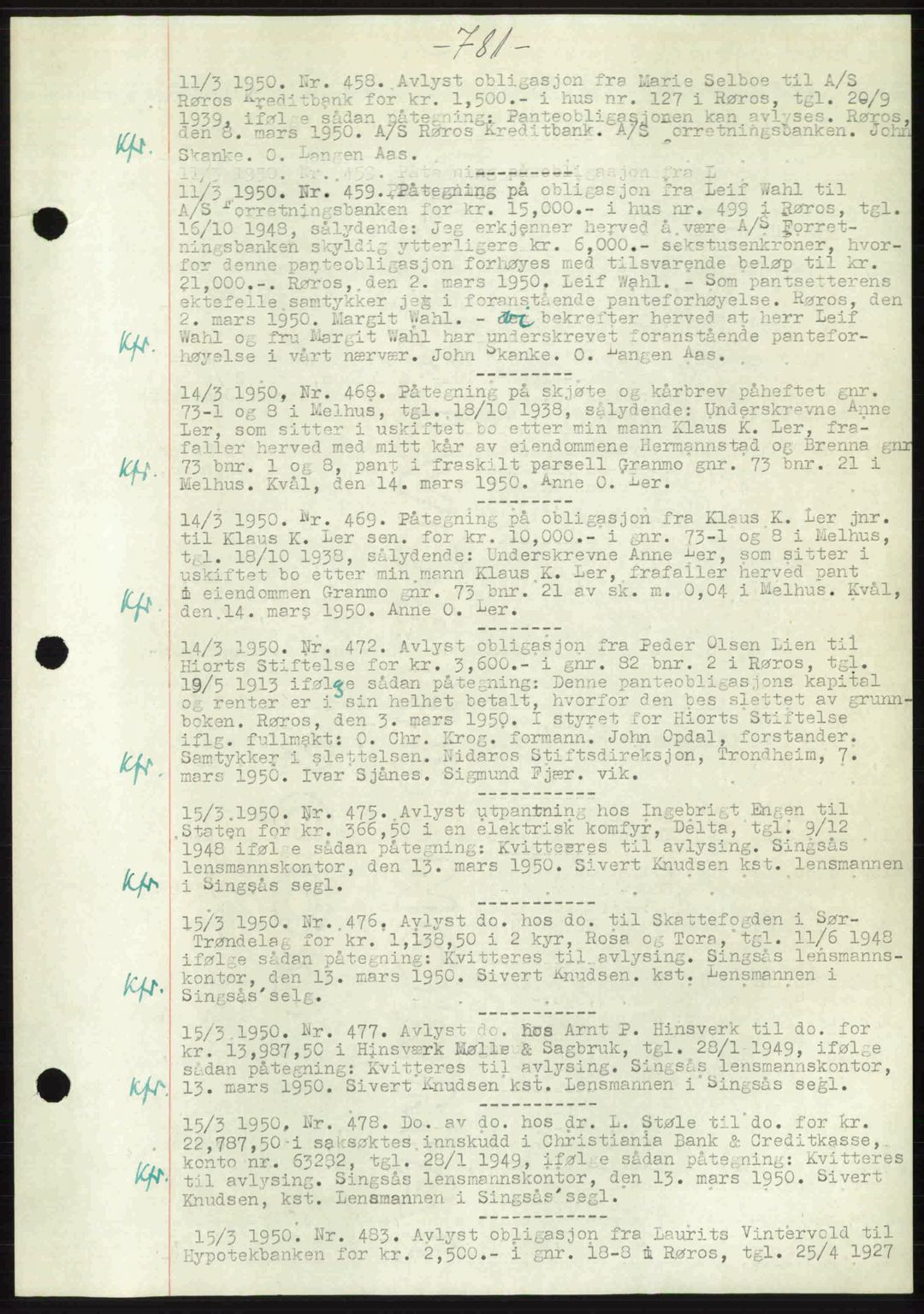 Gauldal sorenskriveri, SAT/A-0014/1/2/2C: Pantebok nr. A9, 1949-1950, Dagboknr: 458/1950