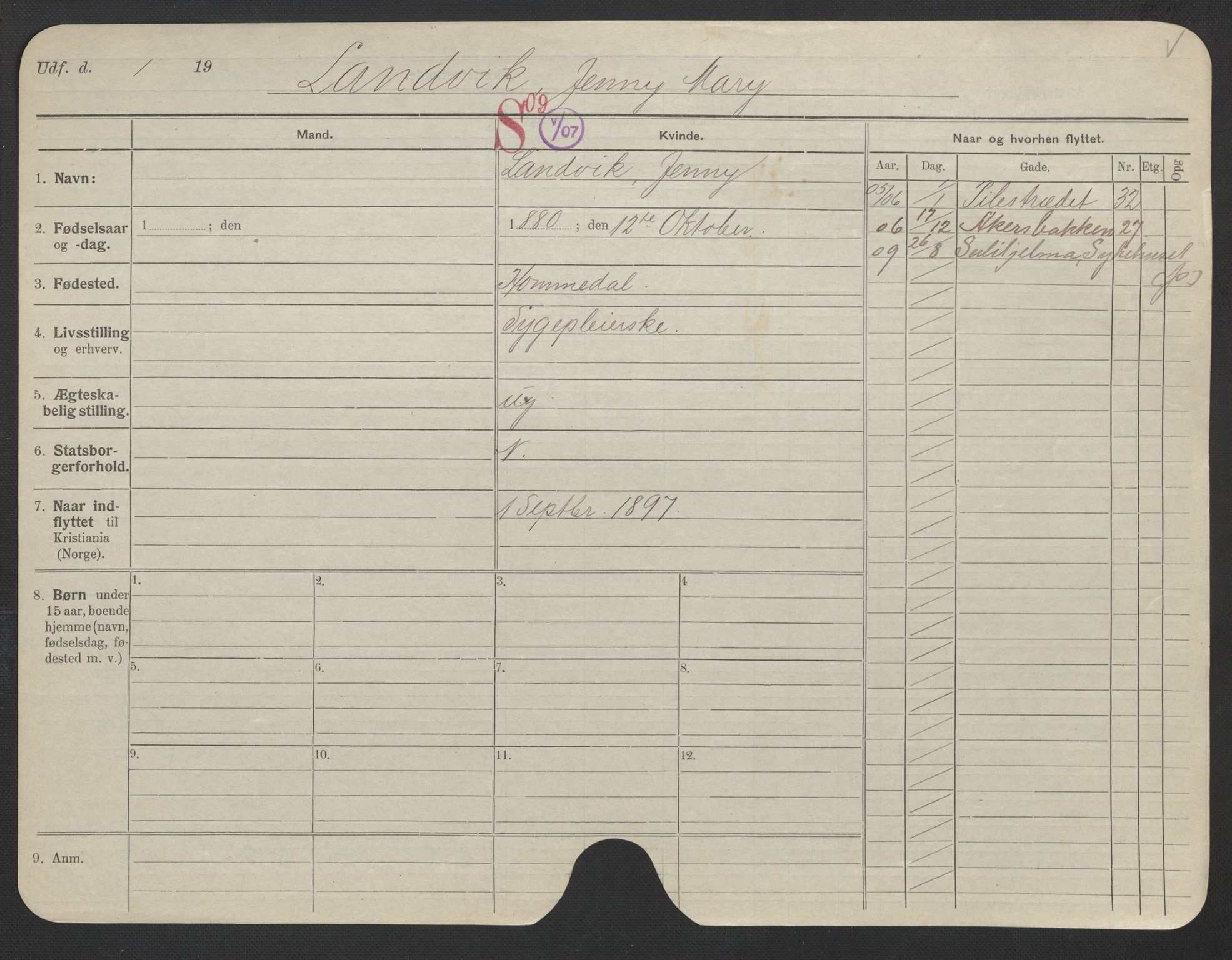 Oslo folkeregister, Registerkort, AV/SAO-A-11715/F/Fa/Fac/L0019: Kvinner, 1906-1914, s. 732a
