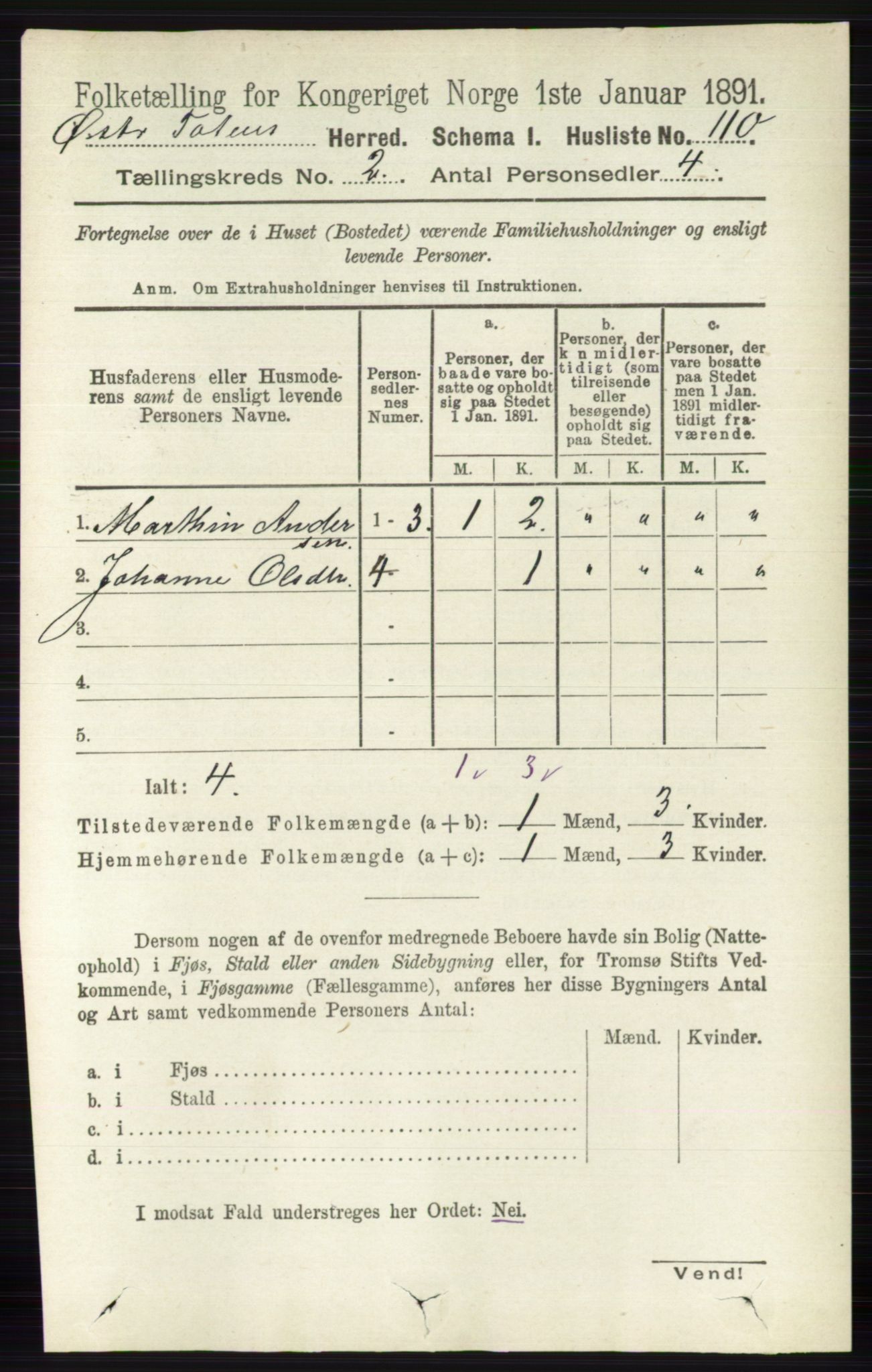 RA, Folketelling 1891 for 0528 Østre Toten herred, 1891, s. 788