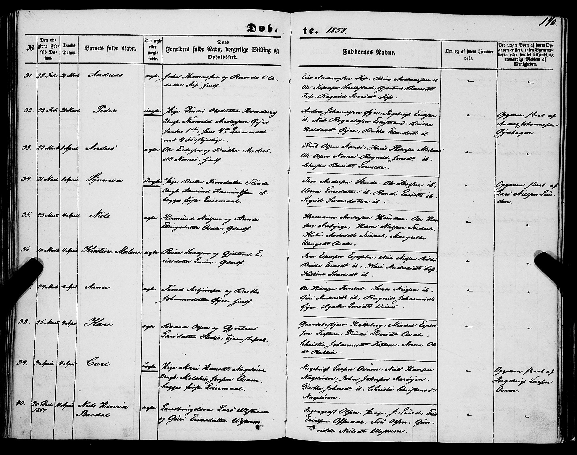 Sogndal sokneprestembete, SAB/A-81301/H/Haa/Haaa/L0012I: Ministerialbok nr. A 12I, 1847-1859, s. 140
