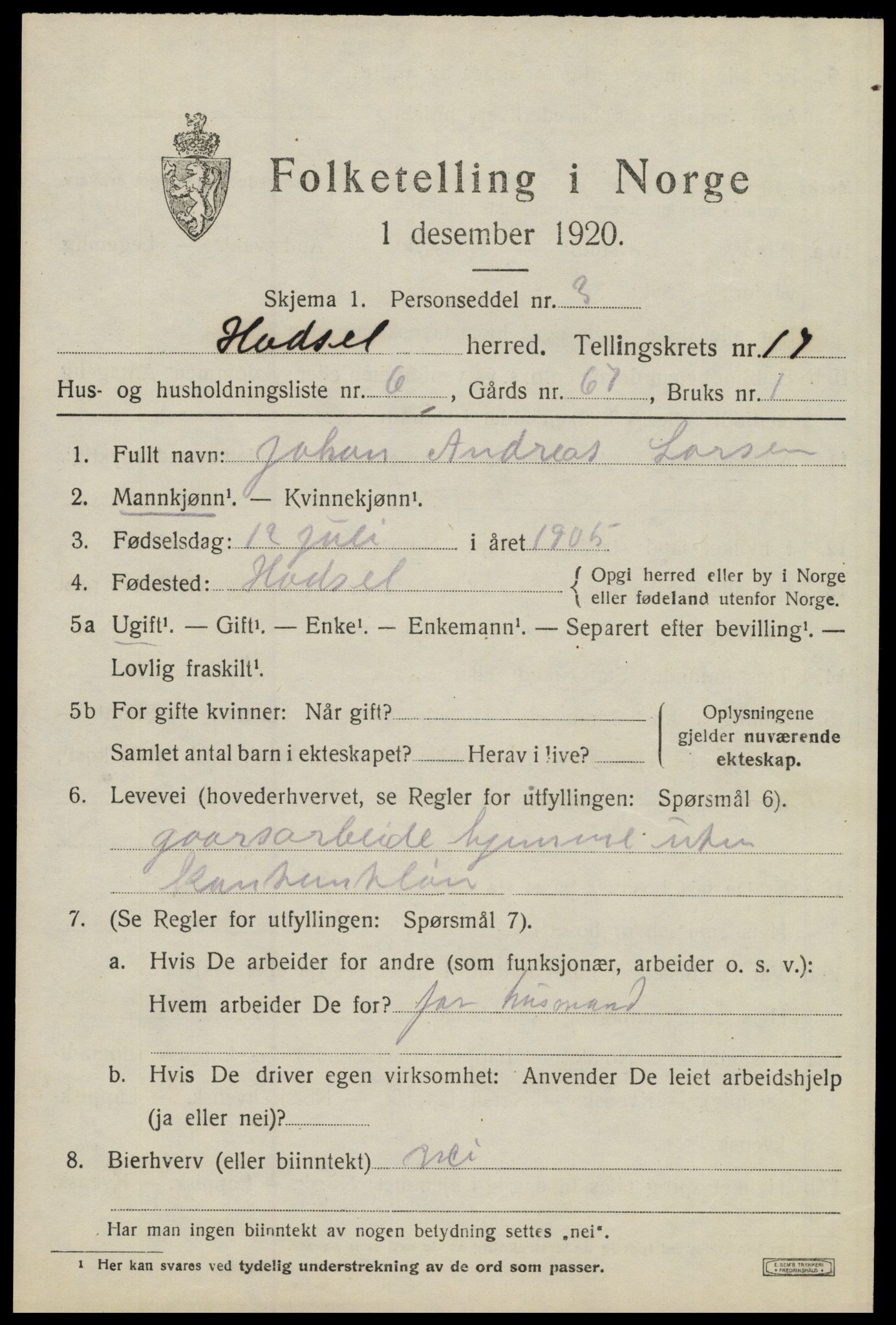 SAT, Folketelling 1920 for 1866 Hadsel herred, 1920, s. 15758