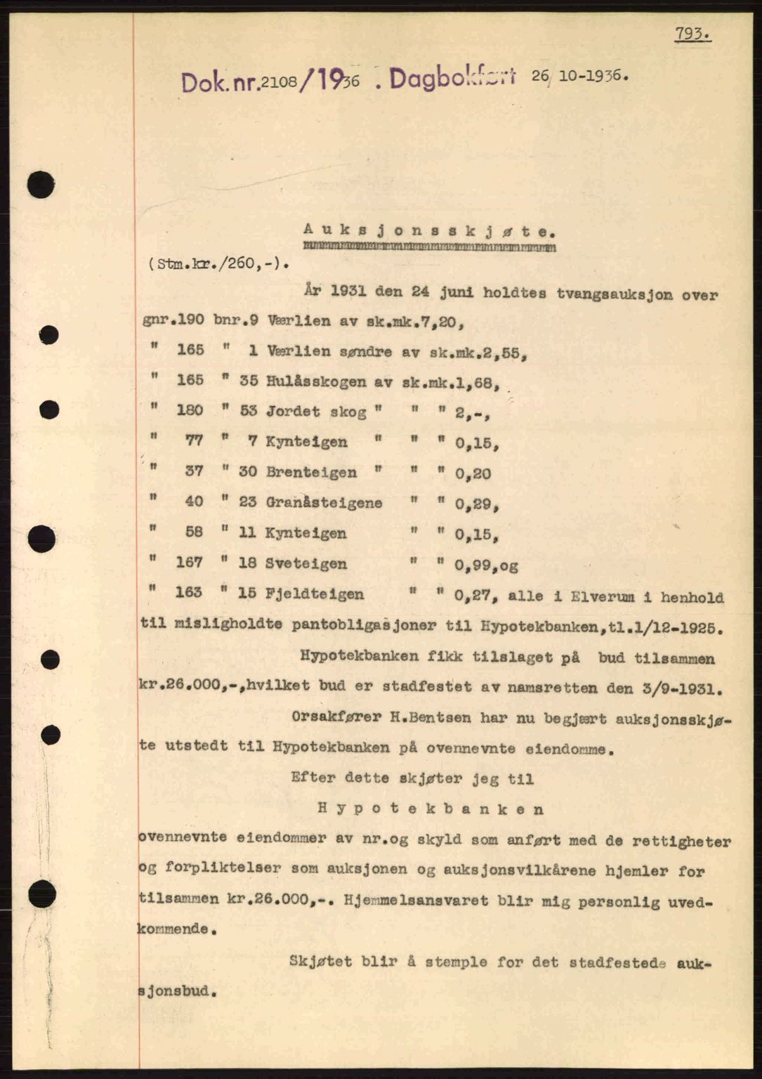 Sør-Østerdal sorenskriveri, SAH/TING-018/H/Hb/Hbb/L0054: Pantebok nr. A54, 1936-1936, Dagboknr: 2108/1936