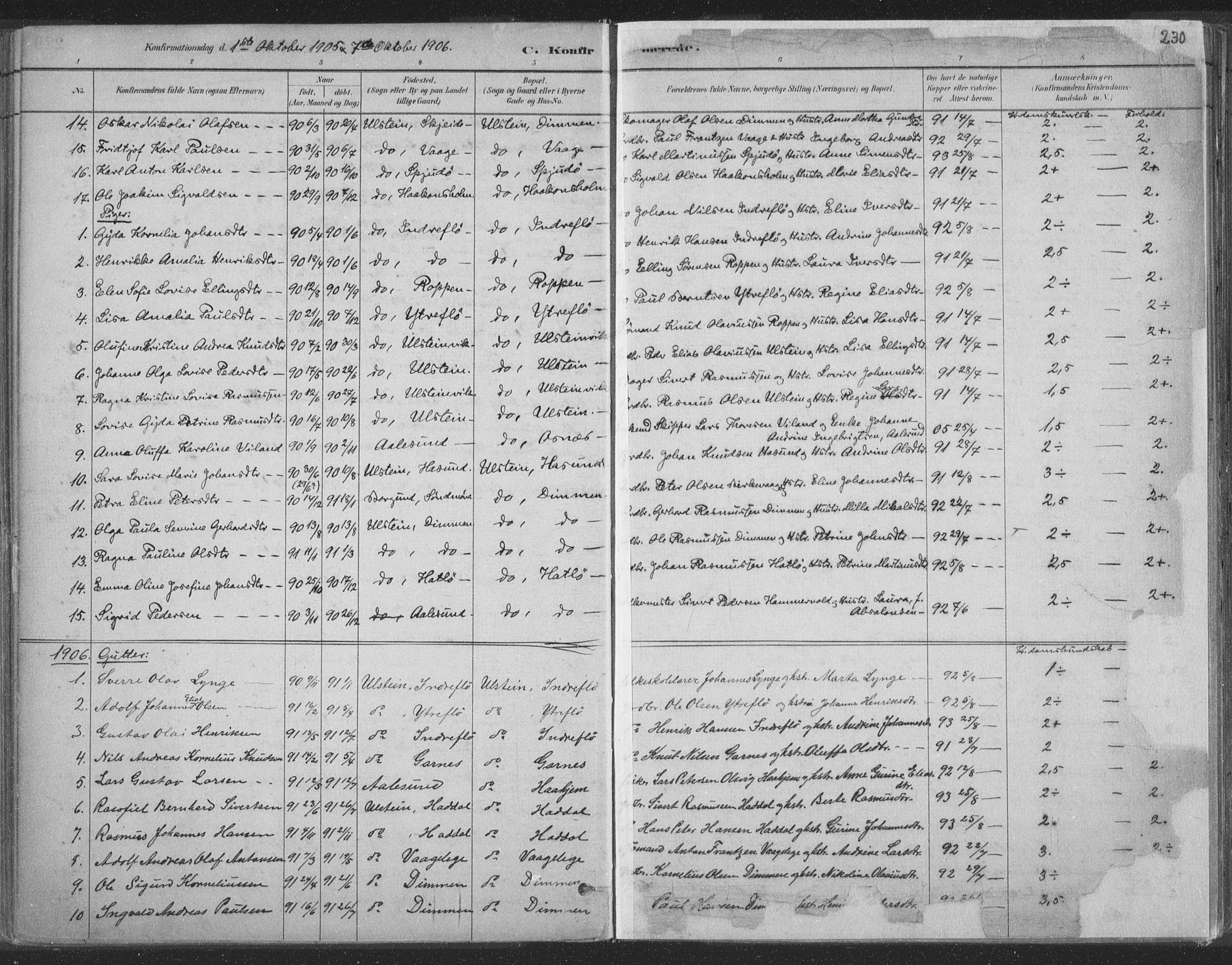 Ministerialprotokoller, klokkerbøker og fødselsregistre - Møre og Romsdal, AV/SAT-A-1454/509/L0106: Ministerialbok nr. 509A04, 1883-1922, s. 230