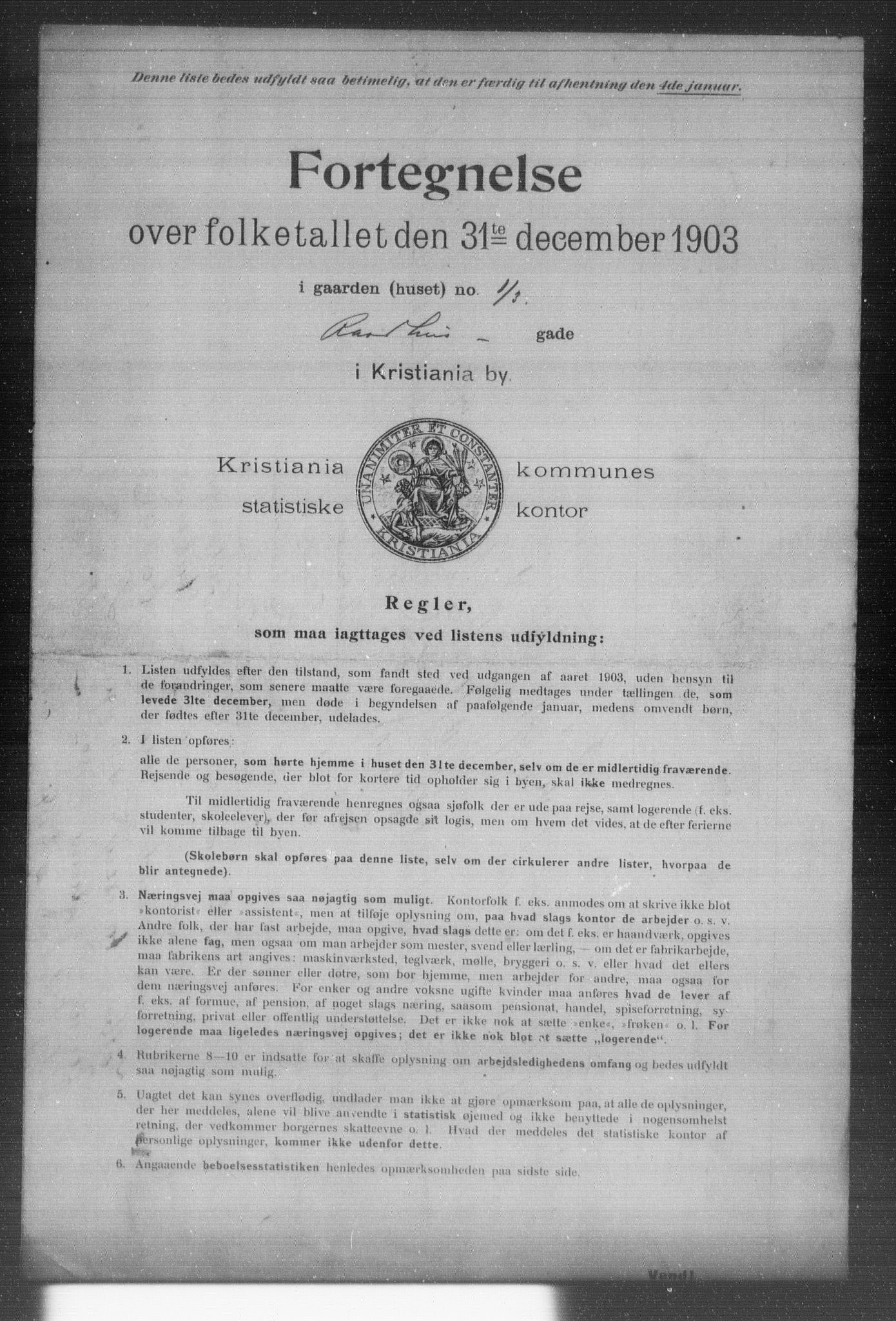 OBA, Kommunal folketelling 31.12.1903 for Kristiania kjøpstad, 1903, s. 16915