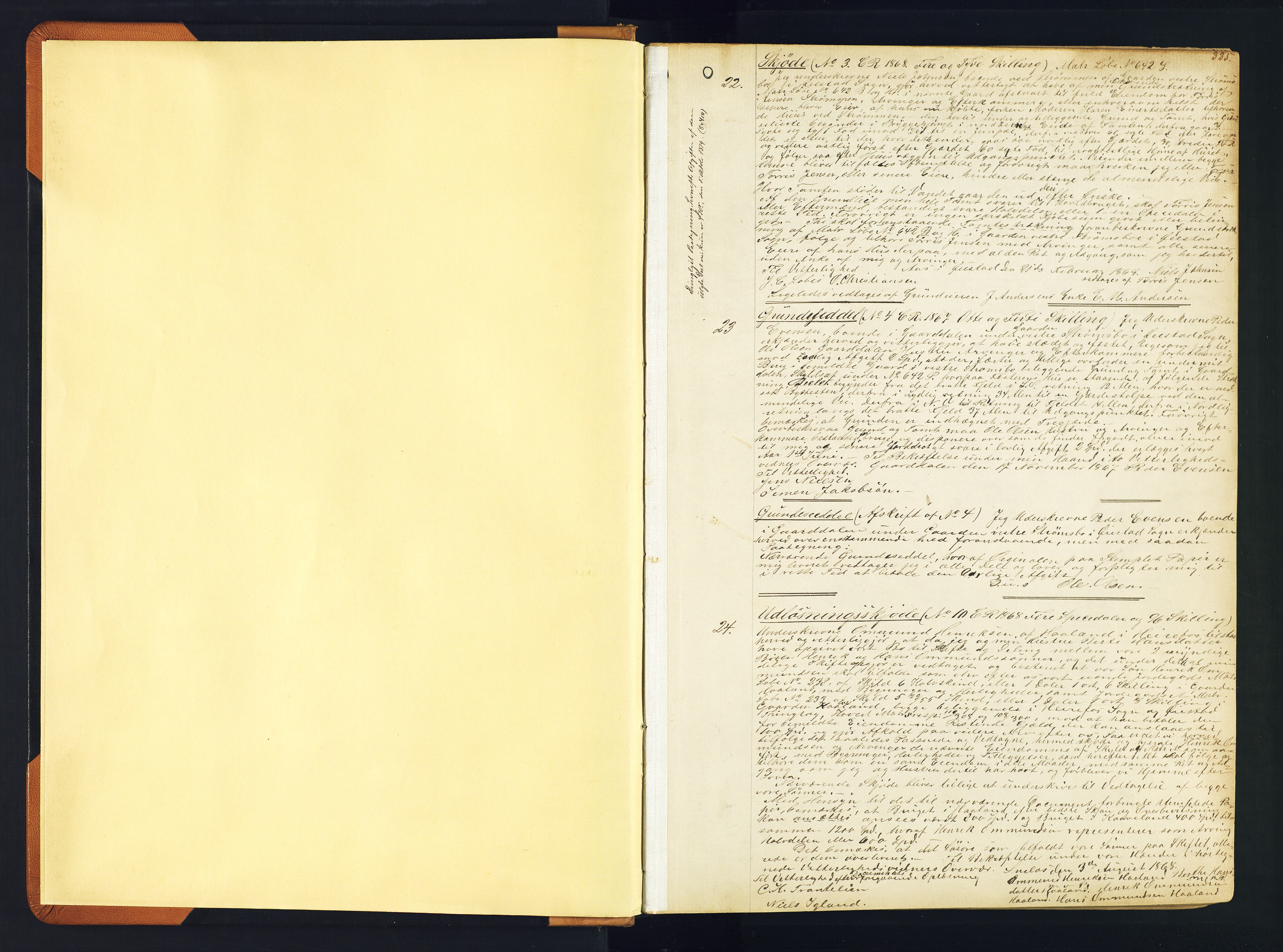 Nedenes sorenskriveri, SAK/1221-0006/G/Gb/Gba/L0007: Pantebok nr. 5b, 1868-1870, s. 335