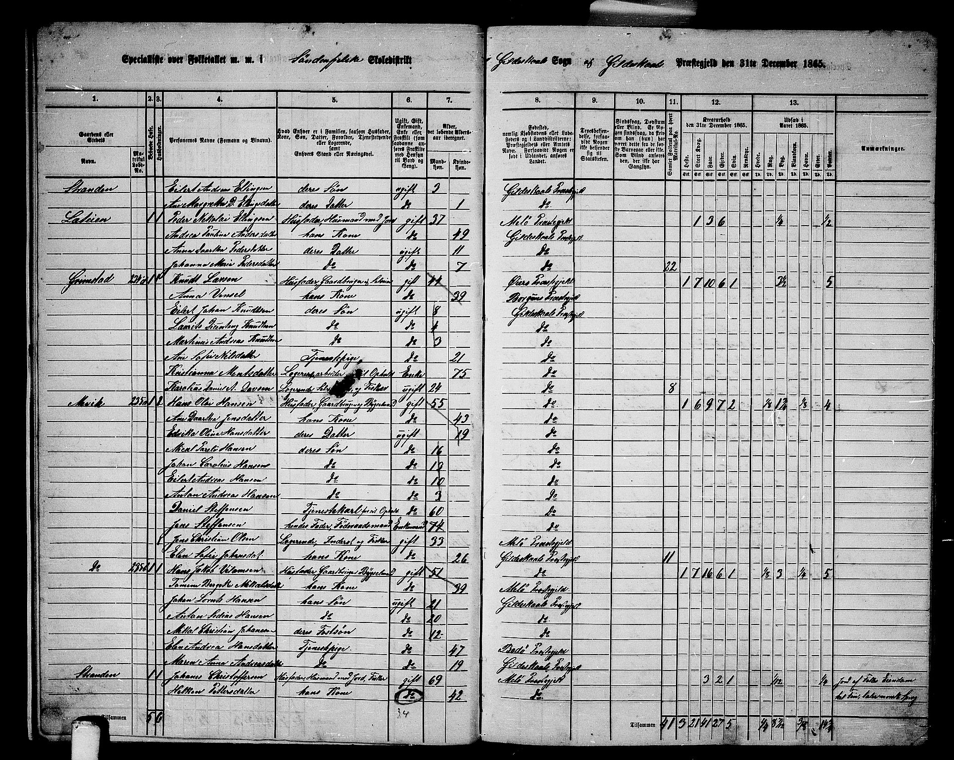 RA, Folketelling 1865 for 1838P Gildeskål prestegjeld, 1865, s. 12