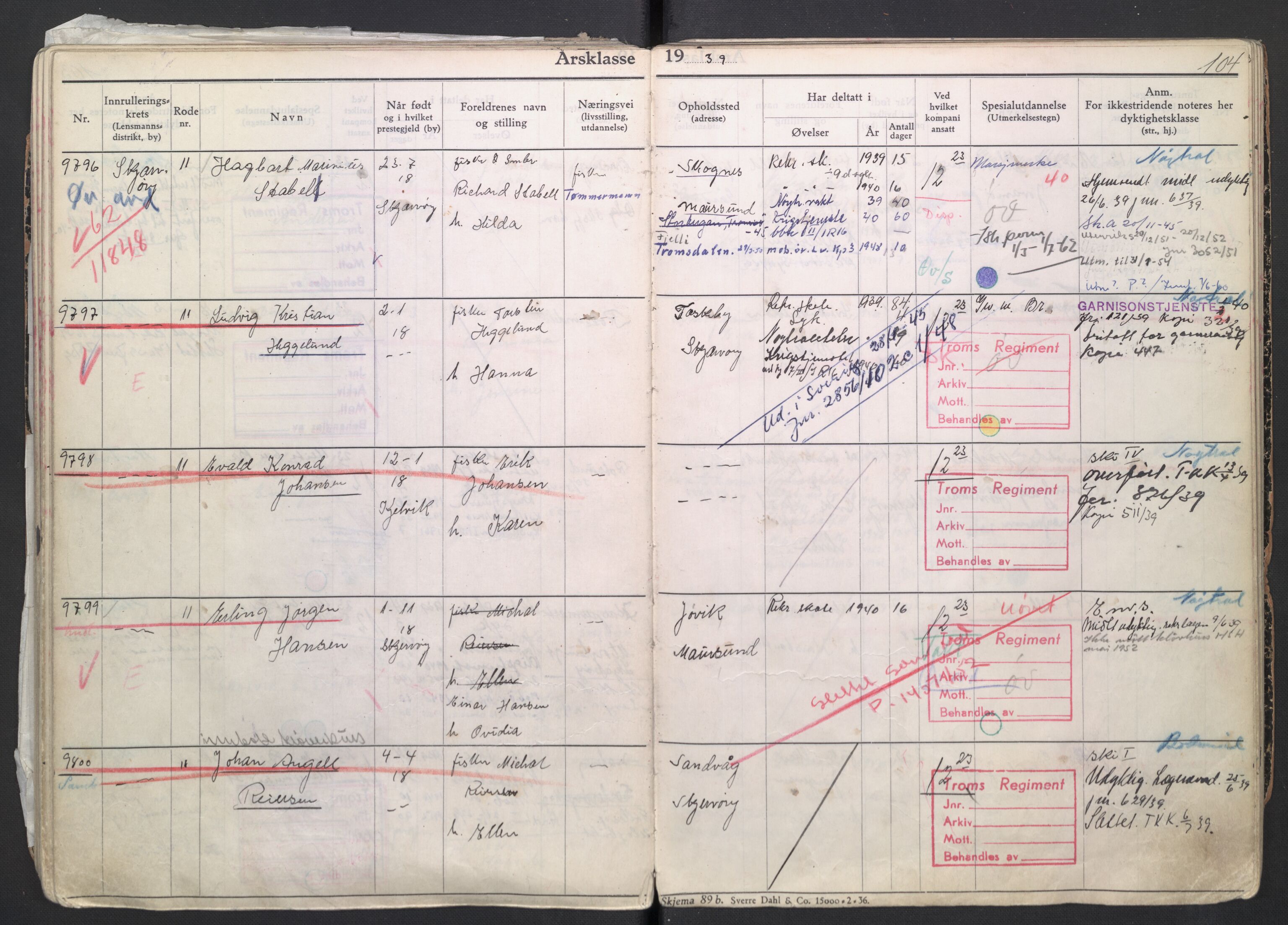 Forsvaret, Troms infanteriregiment nr. 16, AV/RA-RAFA-3146/P/Pa/L0007/0004: Ruller / Rulle for regimentets menige mannskaper, årsklasse 1939, 1939, s. 104