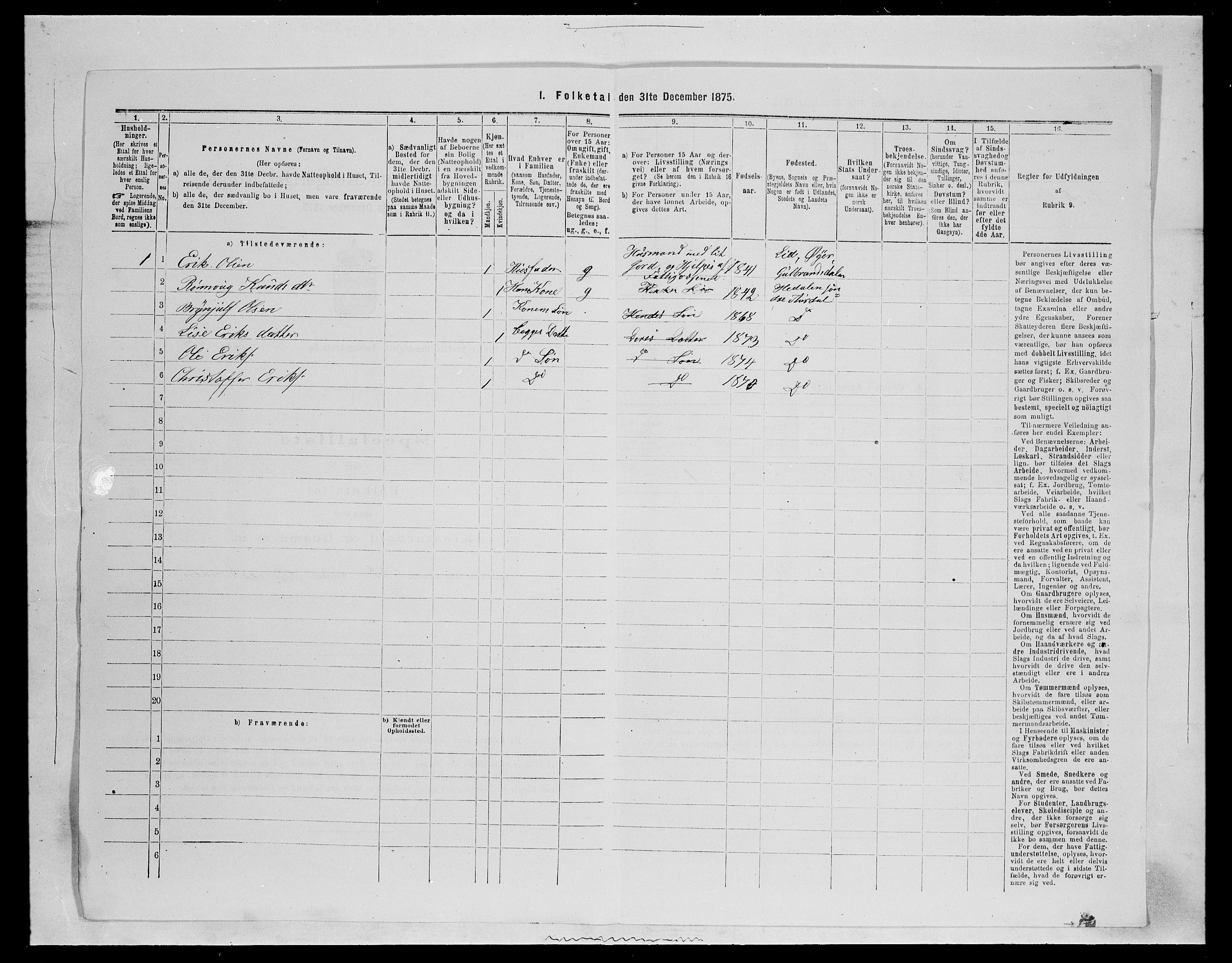 SAH, Folketelling 1875 for 0540P Sør-Aurdal prestegjeld, 1875, s. 1444